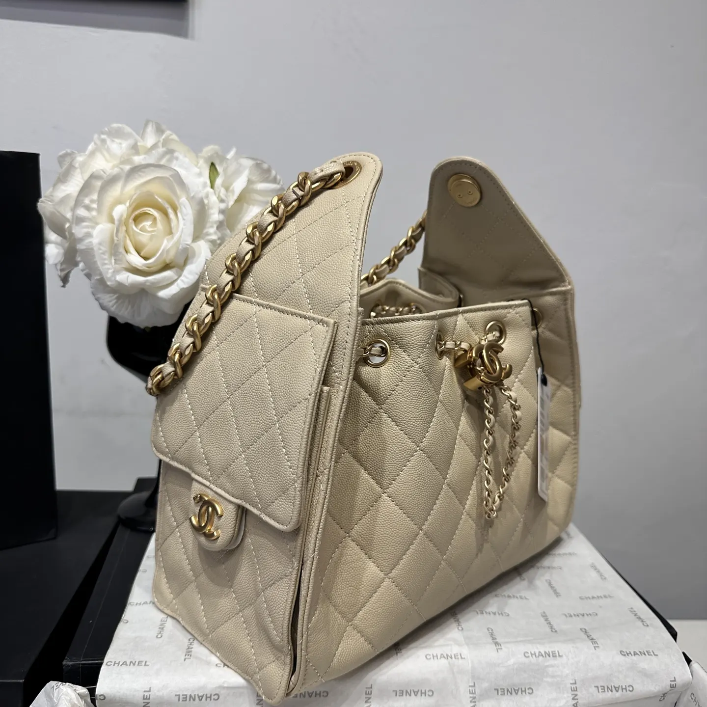 CHANEL Hobo 米色 腋下包 复古腋下背款