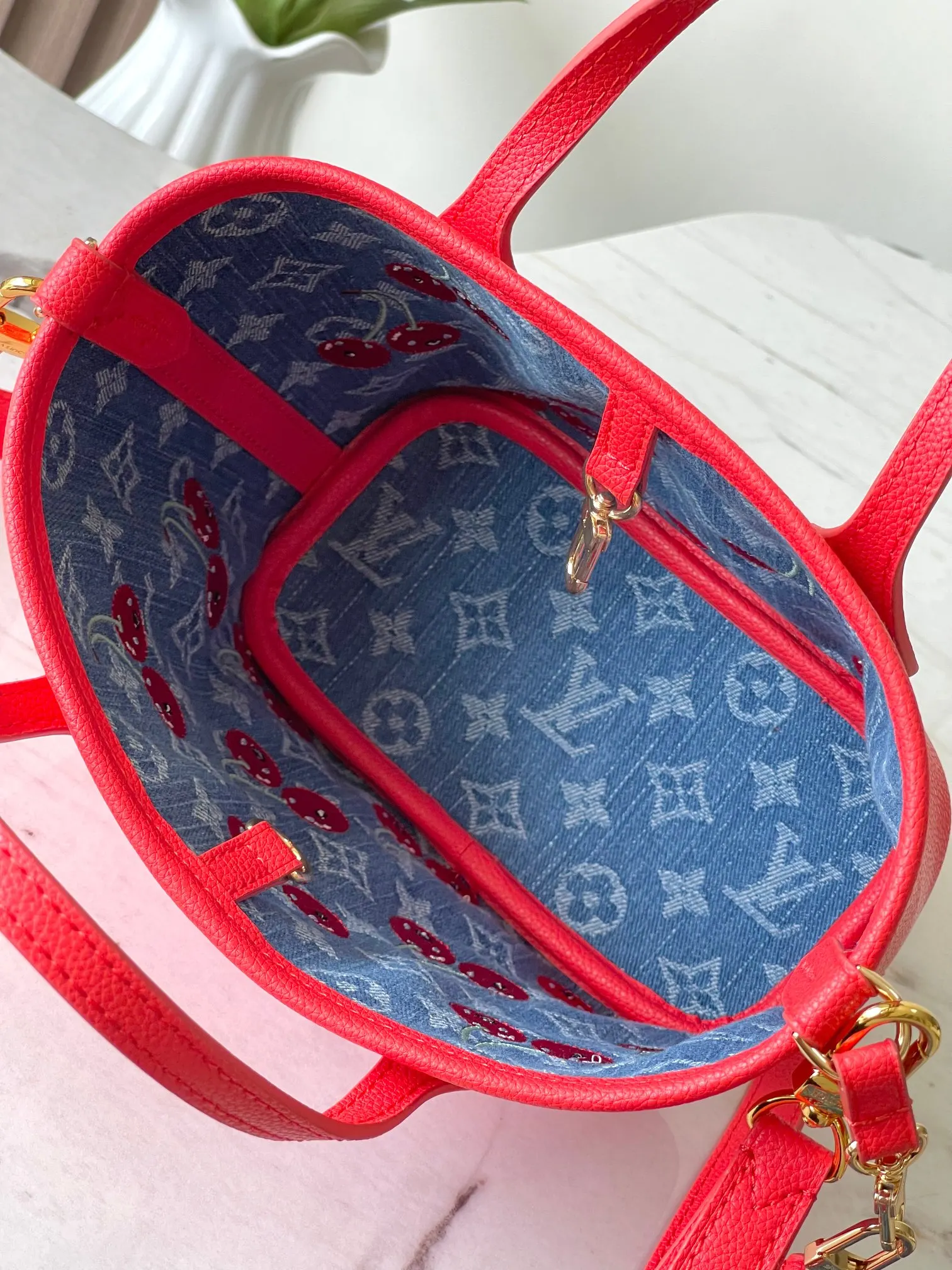 LV Neverfull 牛仔 丹宁 牛皮 收納包 旅行收納款