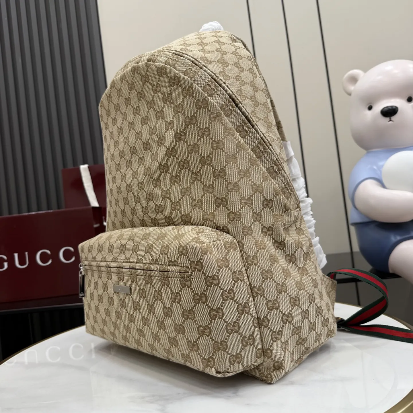 Gucci 棕色 銀色 帆布 雙肩包 实用雙肩款