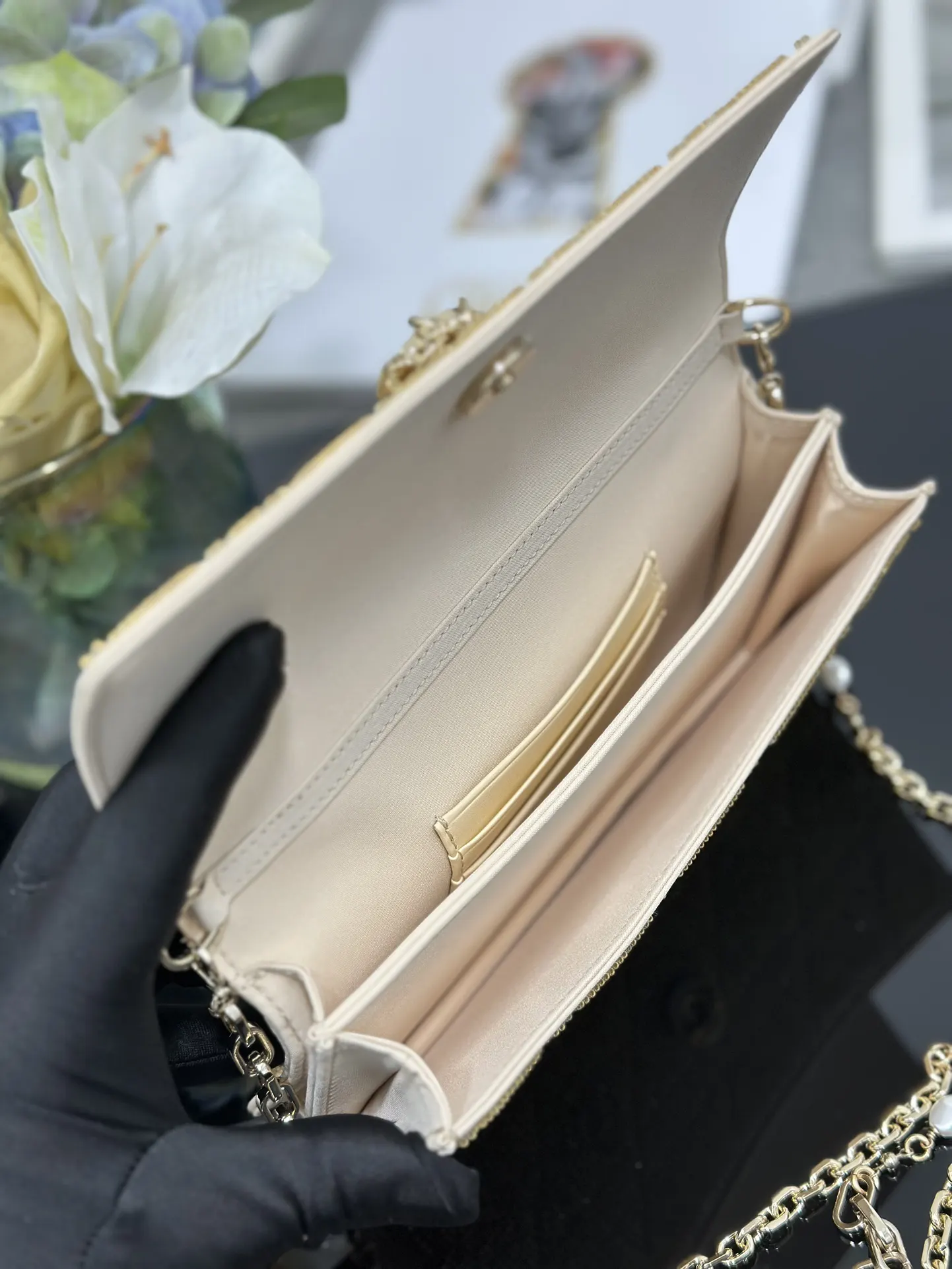 Dior Cannage藤格纹 金色手拿包 晚宴手拿