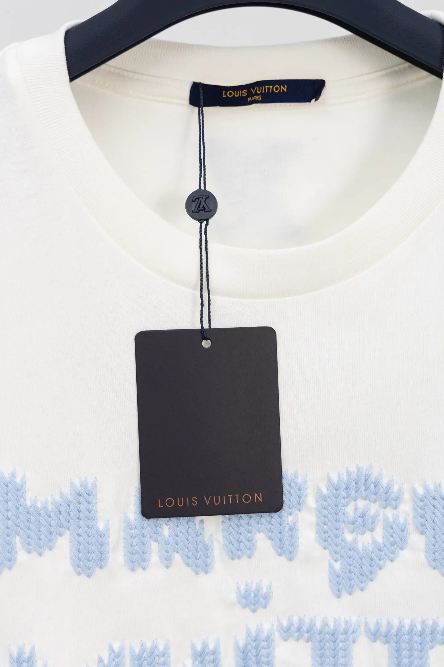 LV Blue Letter Embroidery Knitwear Textured Knit Style