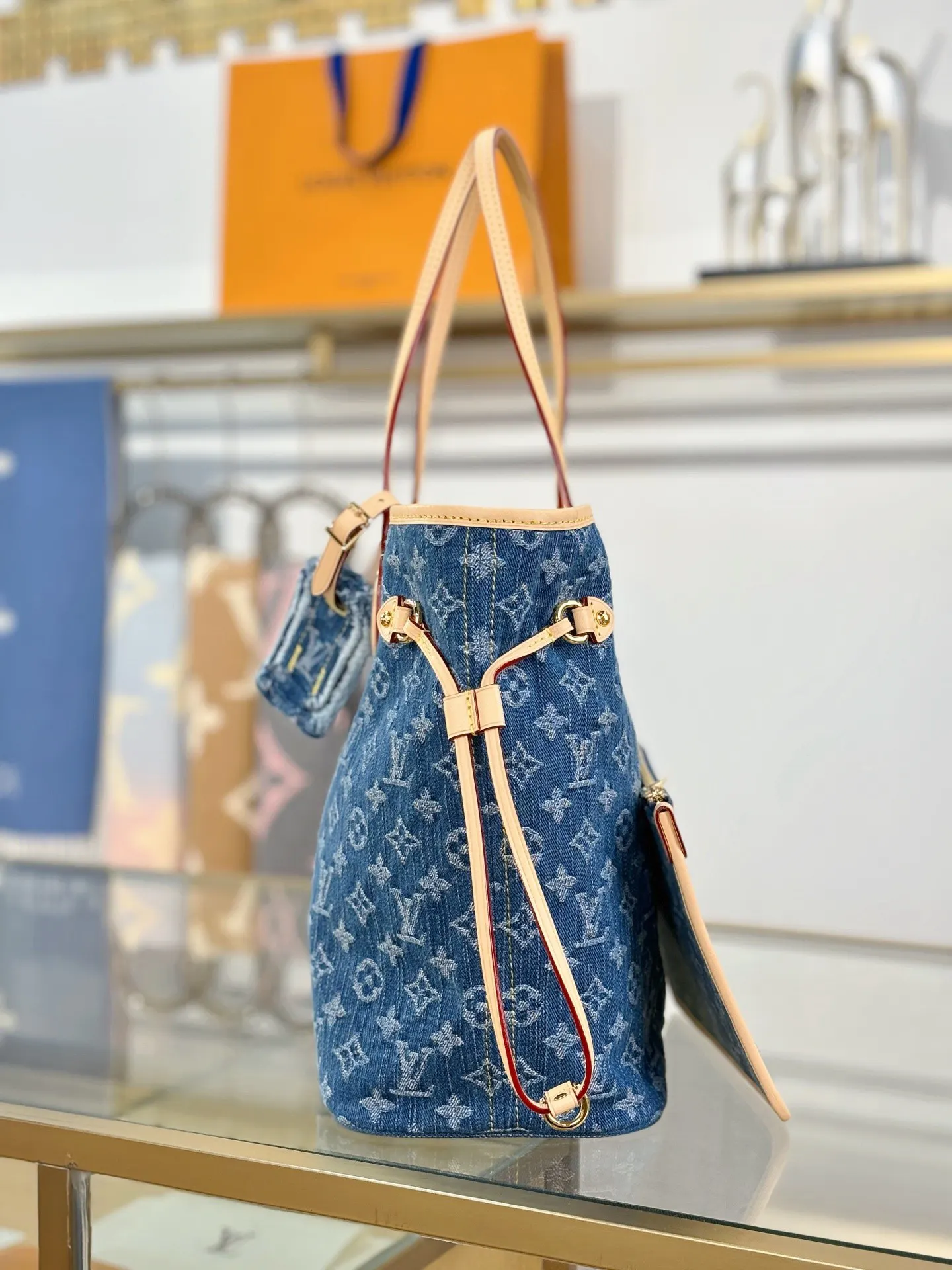 Neverfull 牛仔 丹宁 牛皮 收納包 旅行收納款