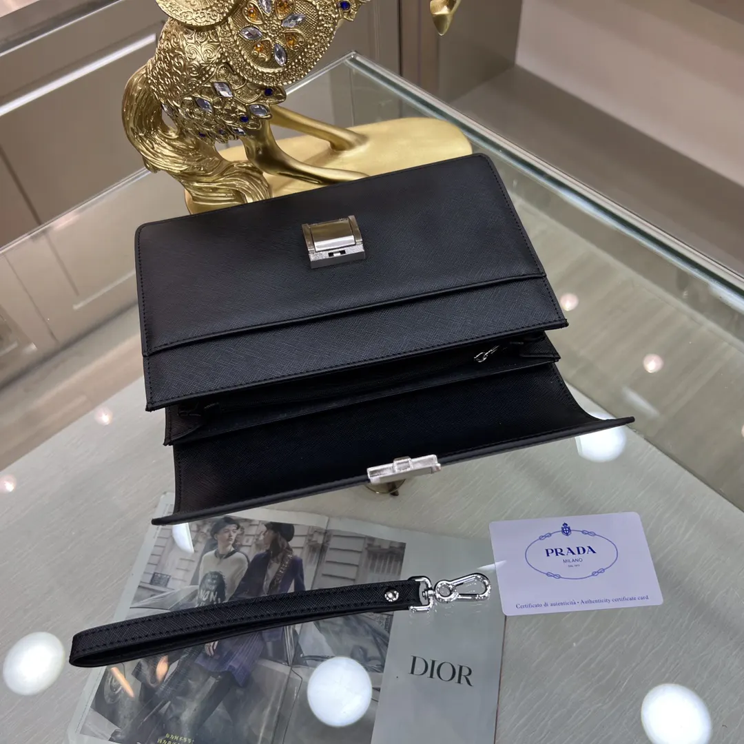 Prada Black Clutch Bag Business Leather