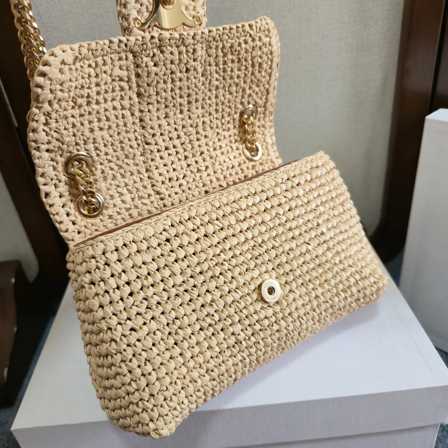Celine Triomphe 金色 小牛皮 链条包 精致链条款