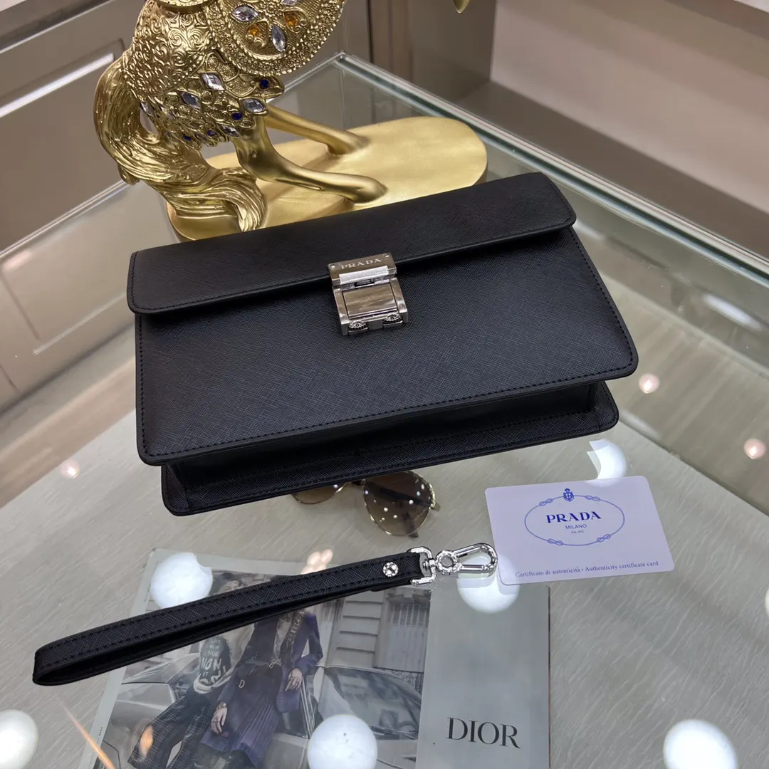 Prada Black Clutch Bag Business Leather