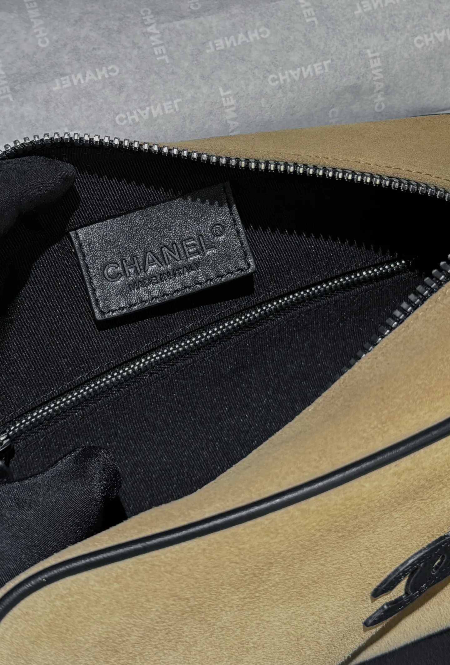 Chanel Black Beige Chain Bag Canvas