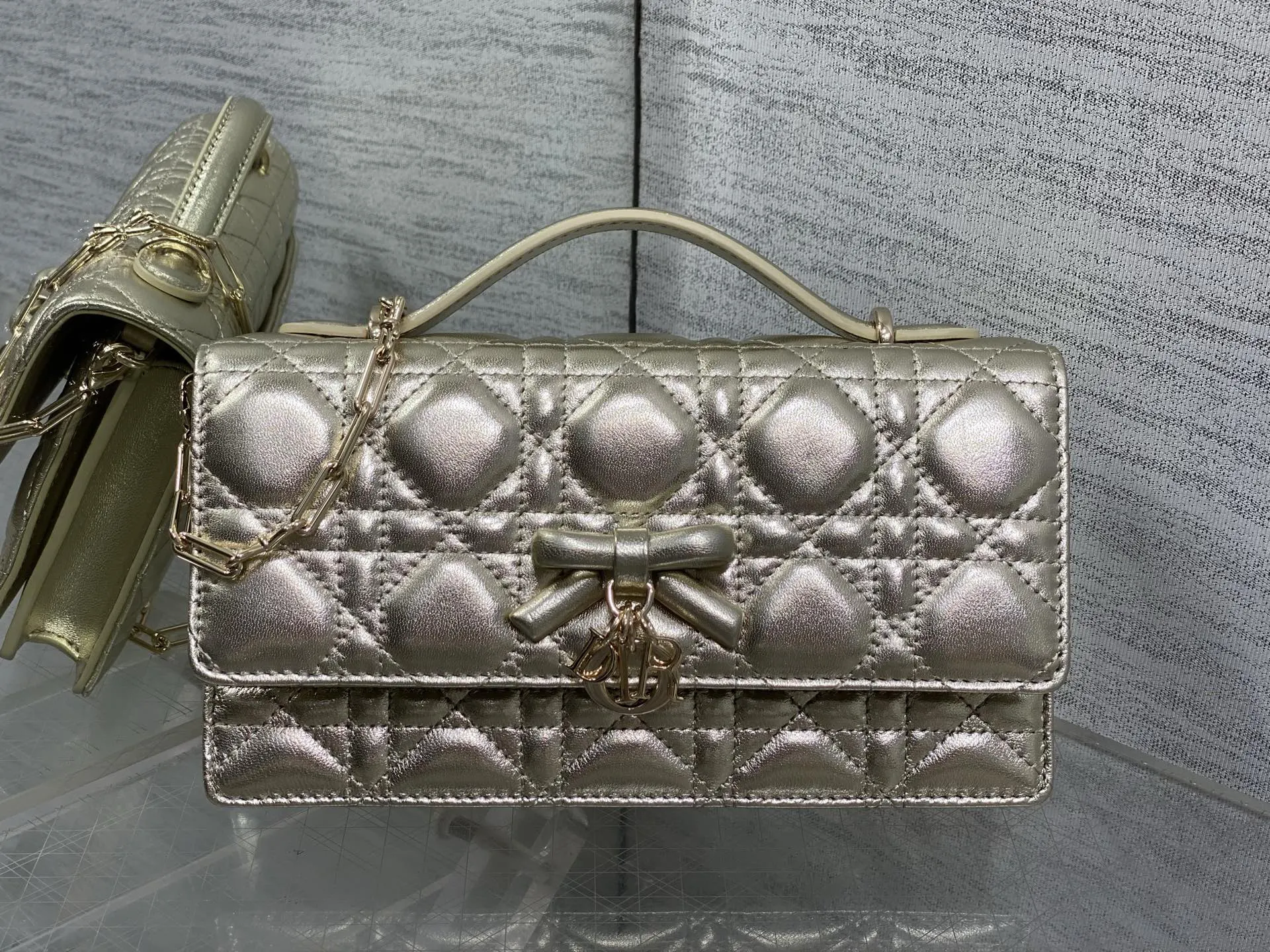 Dior 银色羊皮手拿包 亮面晚宴