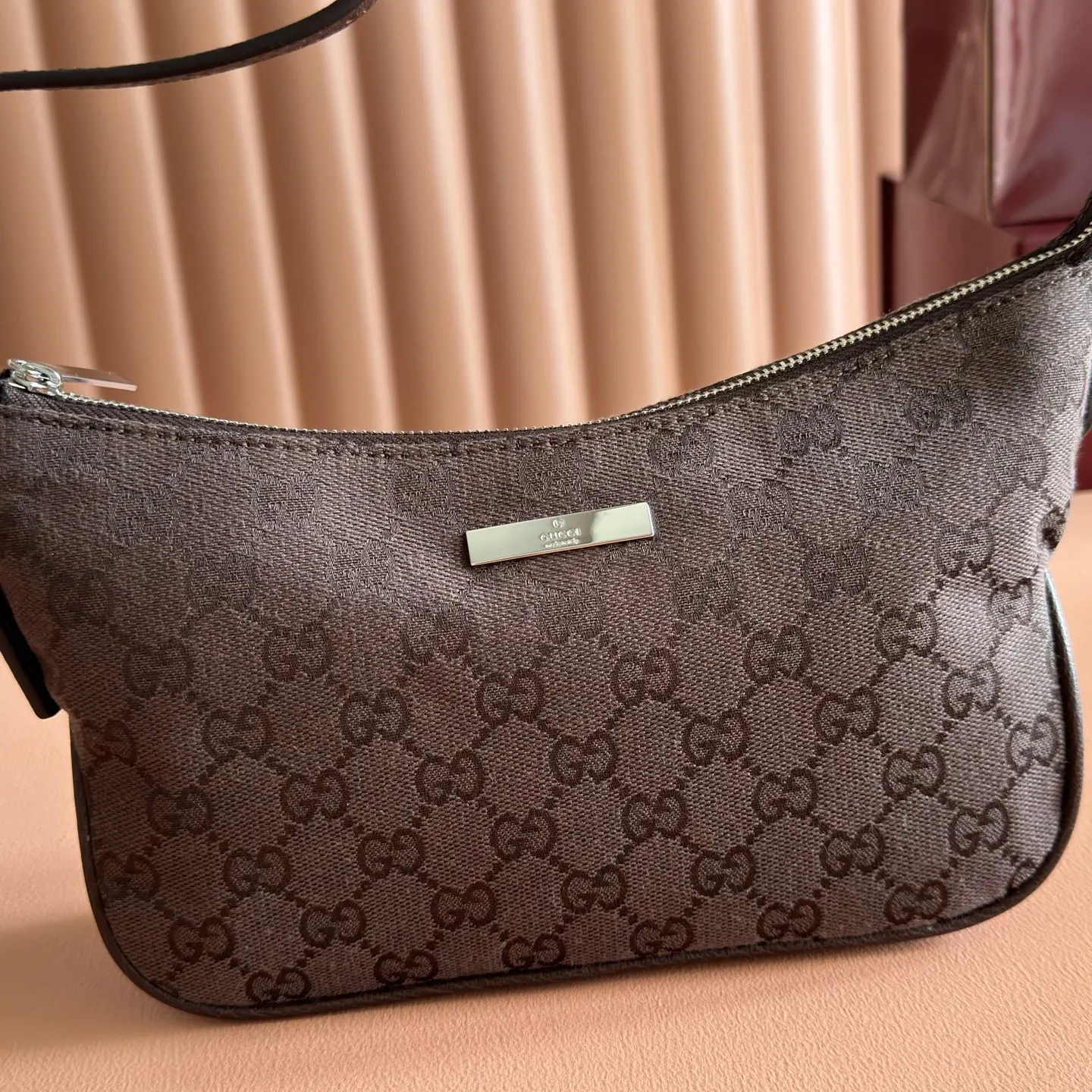 Gucci Blue Brown Hobo Shoulder Bag Vintage Canvas