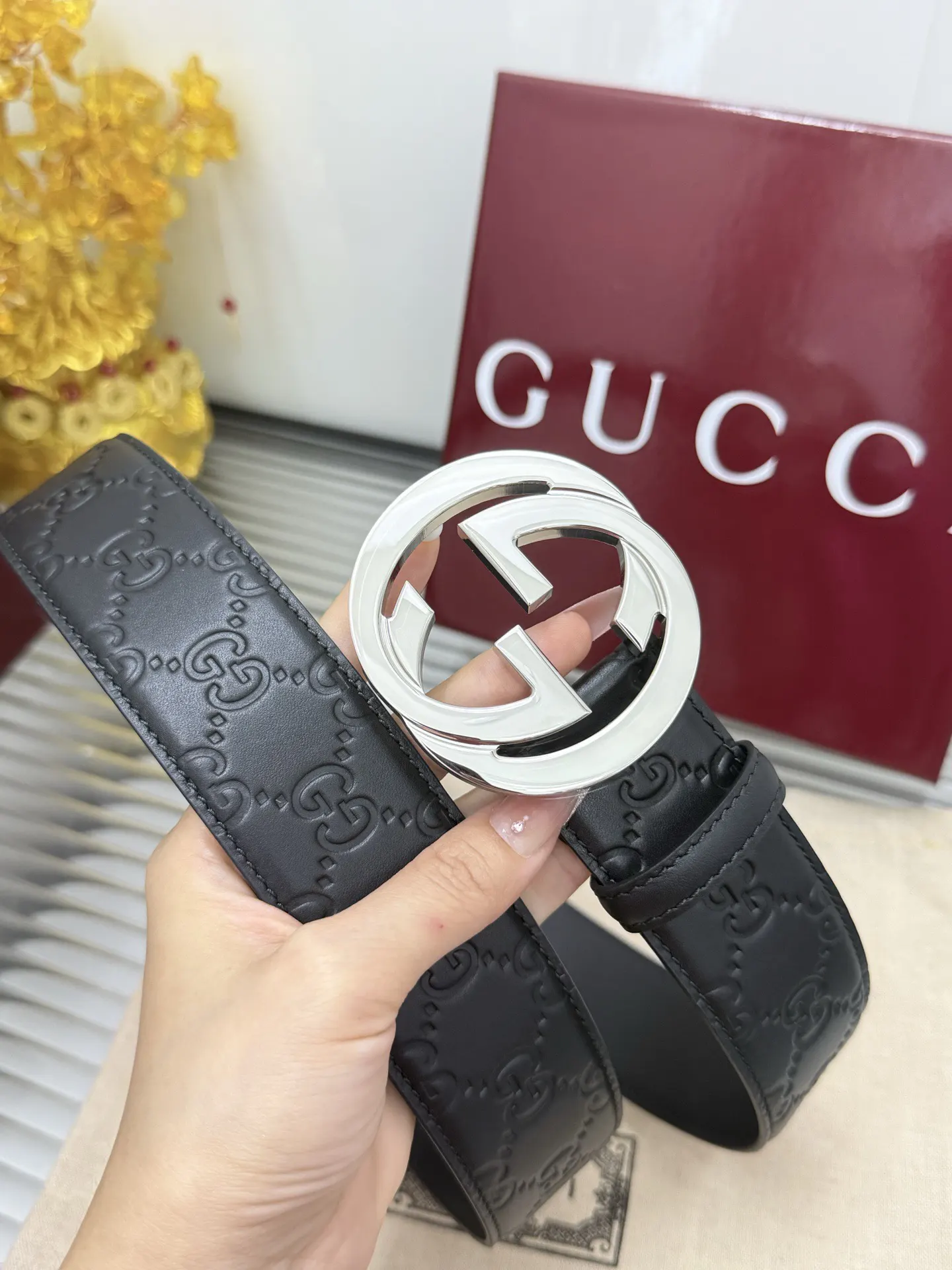 Gucci Double G Leather Belt Black
