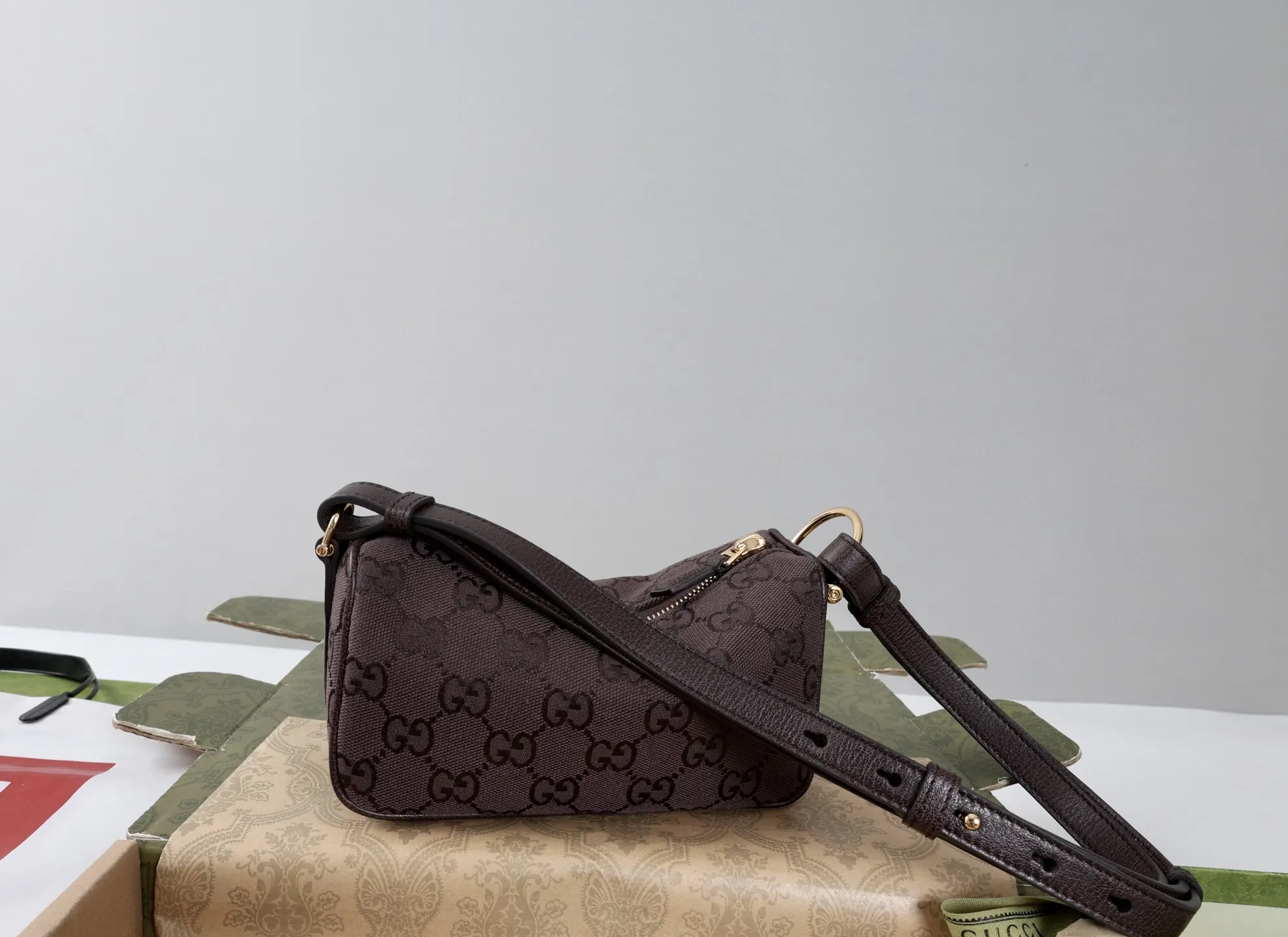 Brown Gold Hobo Shoulder Bag Vintage Leather