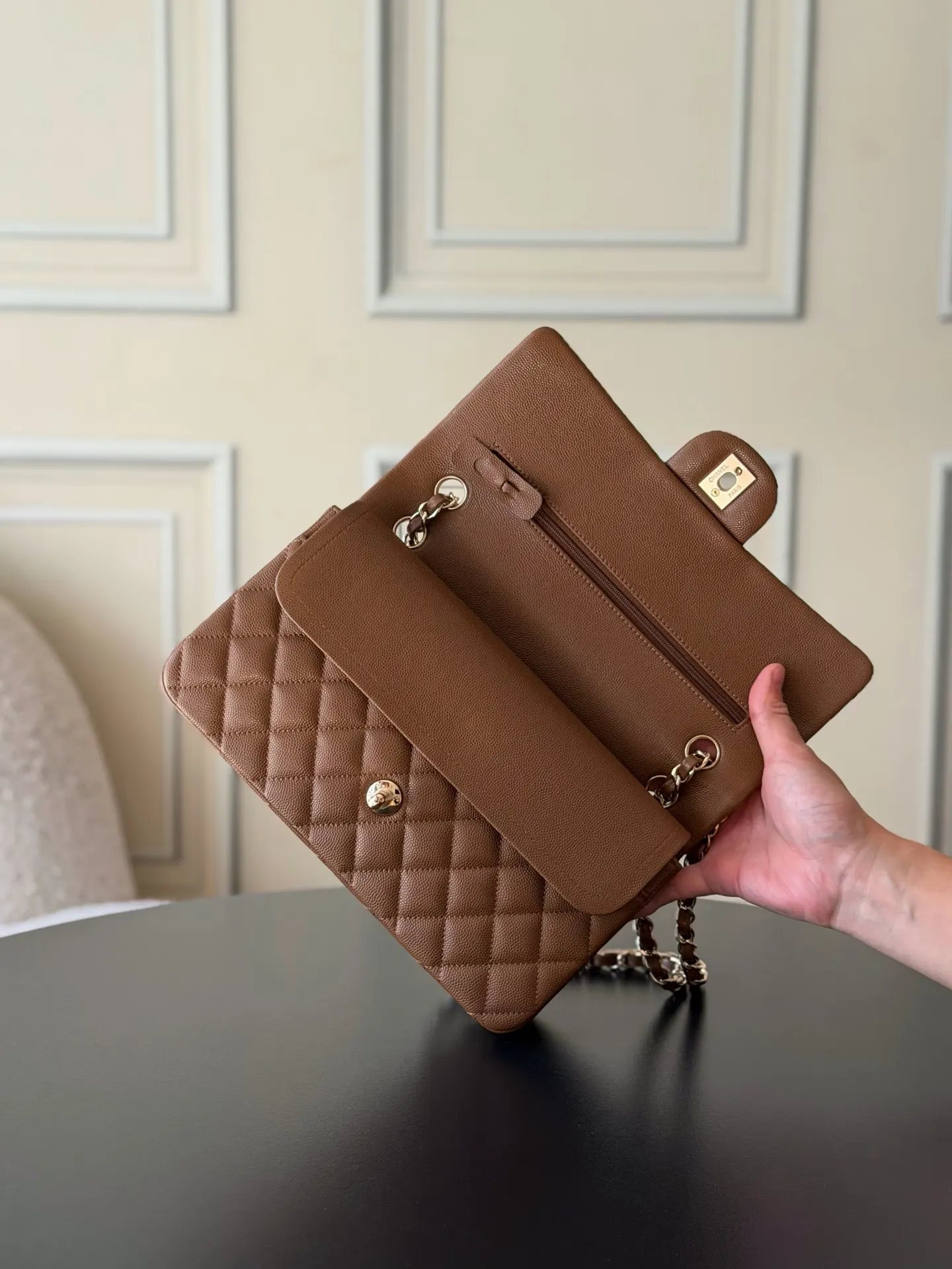 Chanel Brown Leather Quilted Crossbody Bag