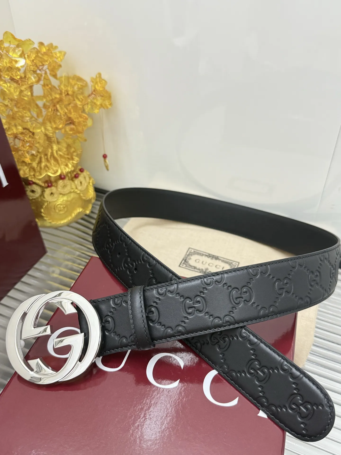 Gucci Double G Leather Belt Black