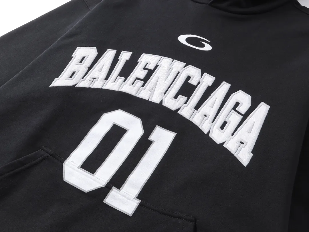 Balenciaga Varsity Letter Graphic Hoodie In Black