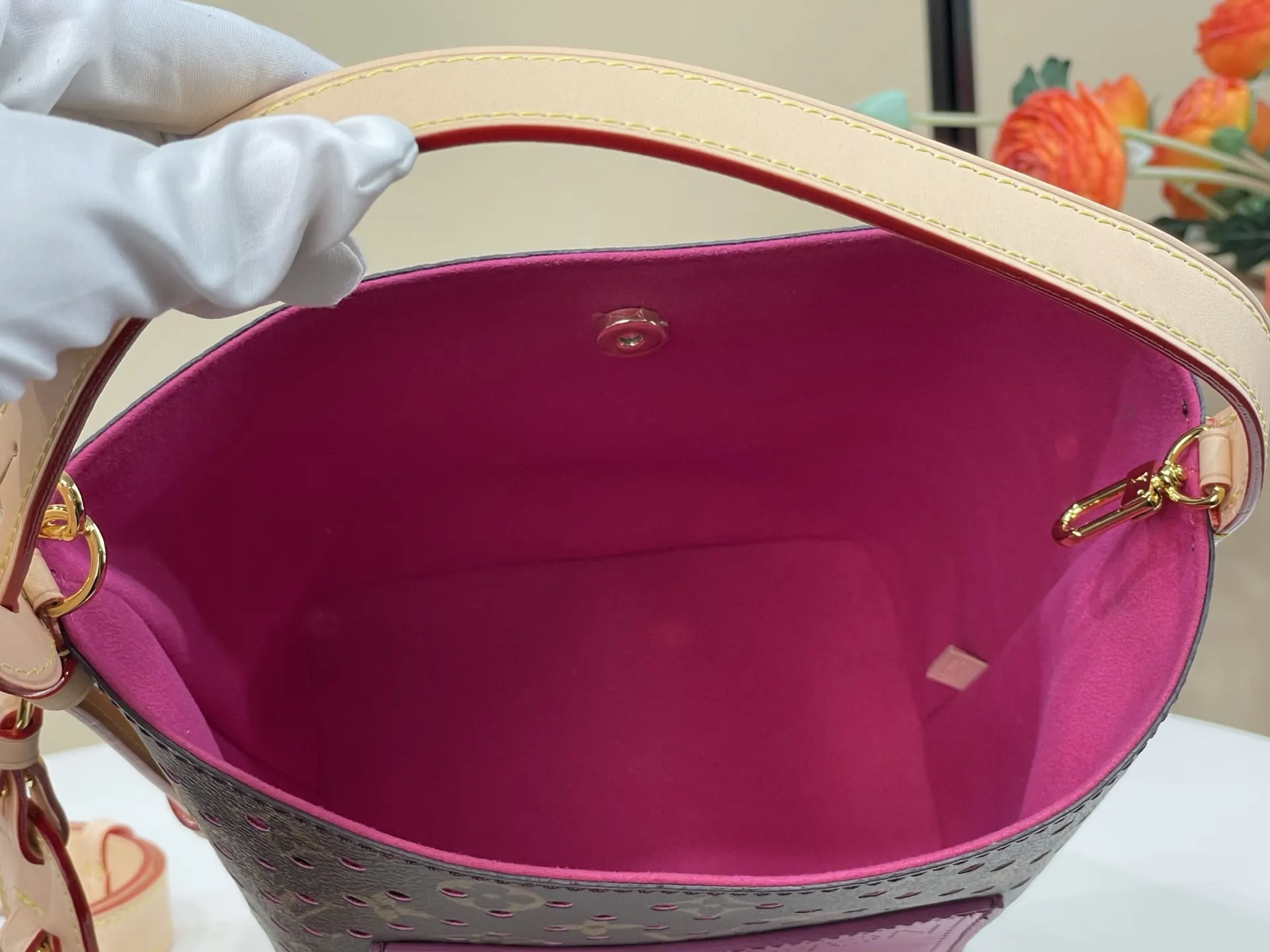Louis Vuitton Red Monogram Bucket Bag Casual Canvas