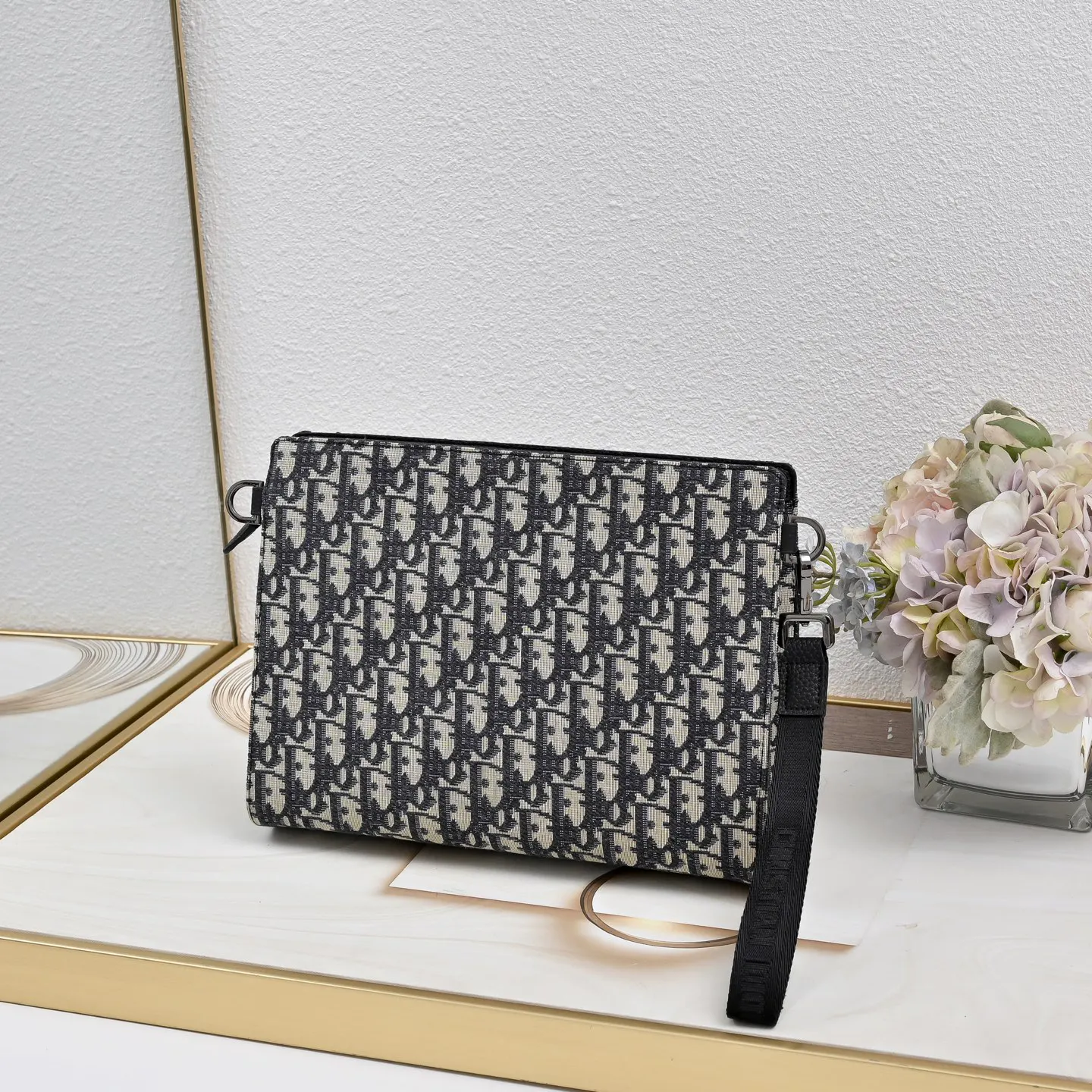 Dior Black Beige Clutch Bag Leather