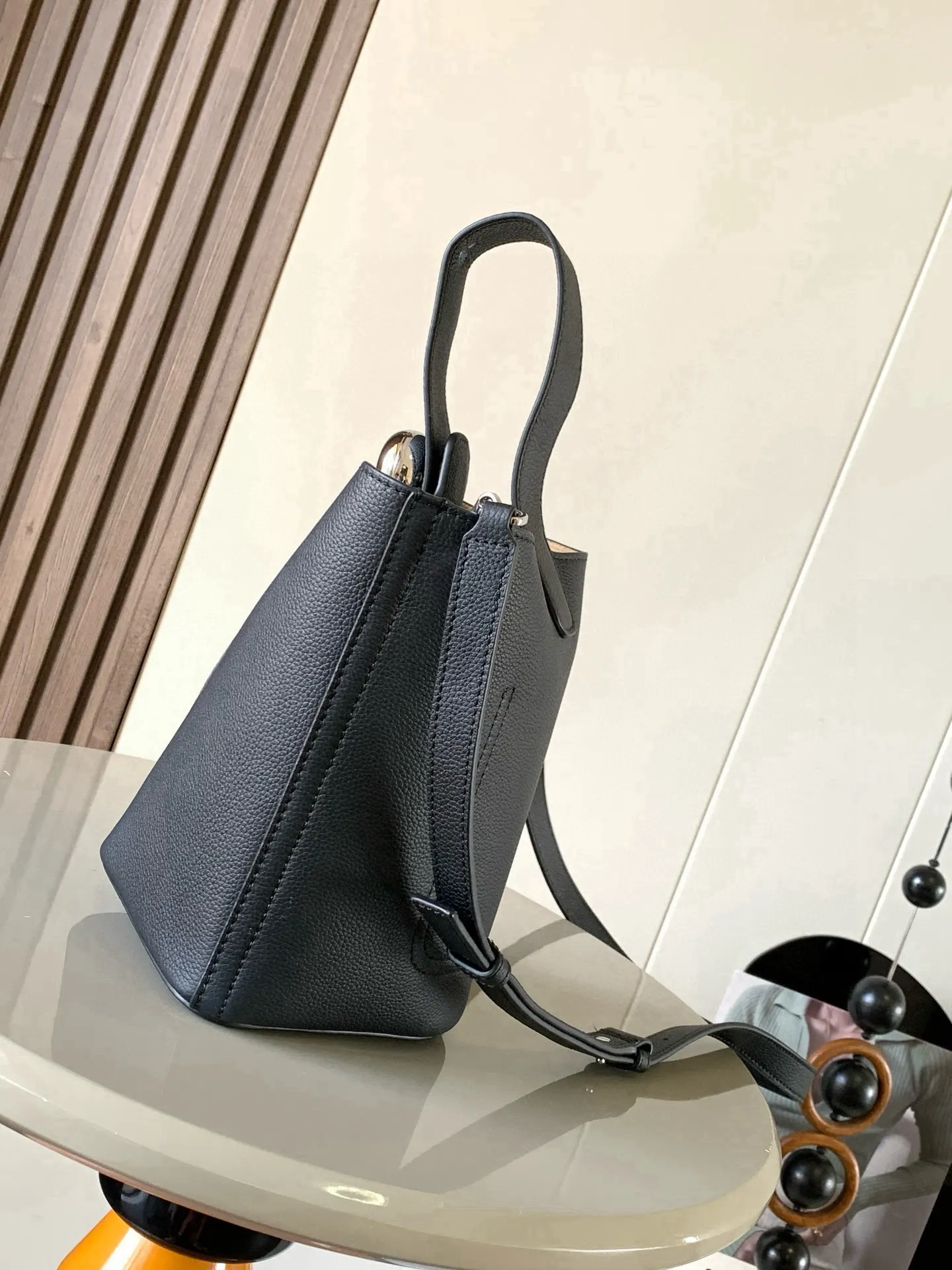 Black Bucket Bag Casual Leather
