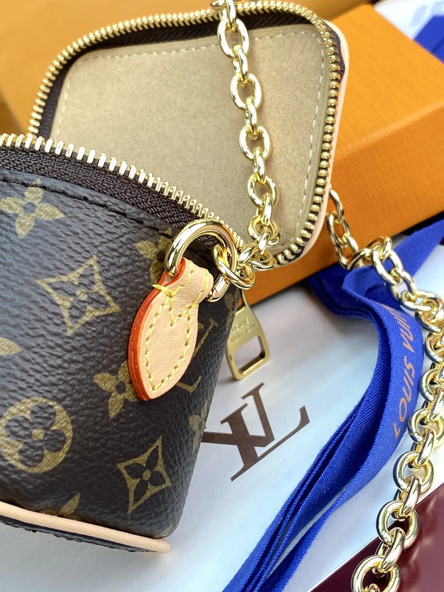 LV 老花 金色 帆布 批 老花 鏈條包 精致鏈條款