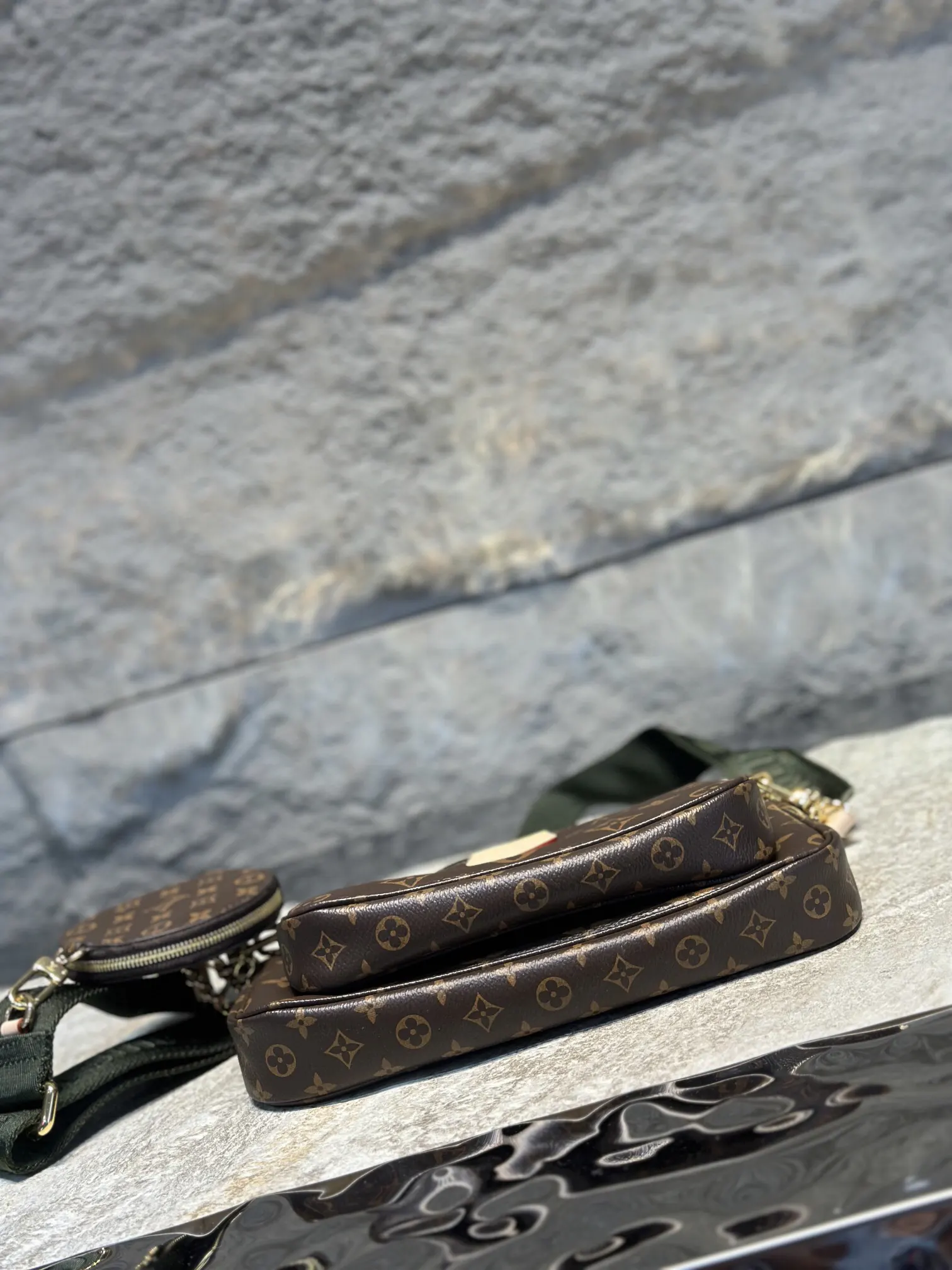 Louis Vuitton Green Pink Chain Bag Canvas