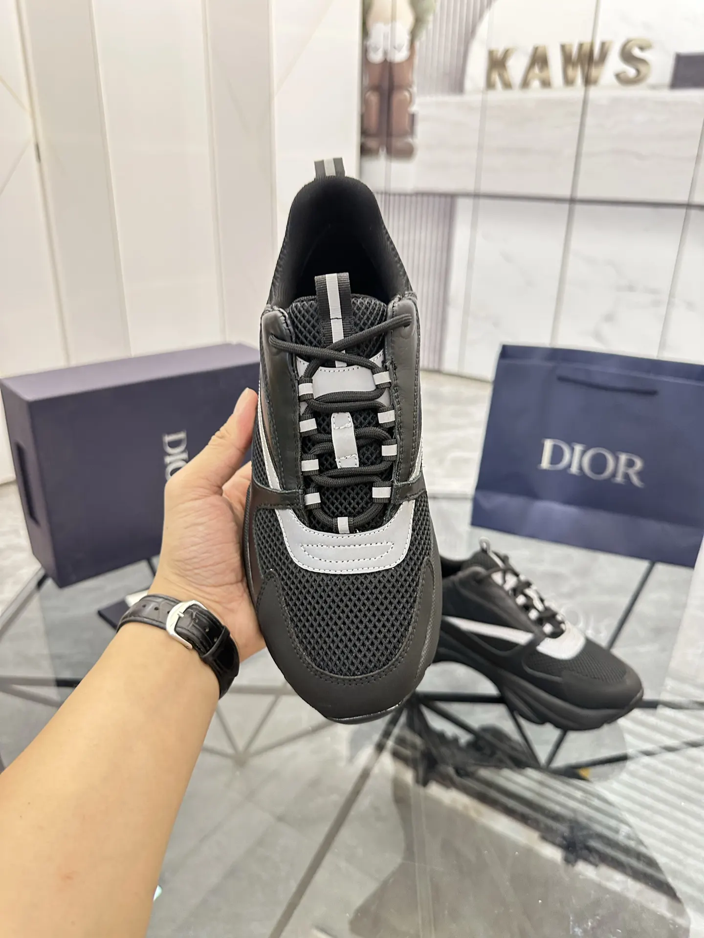 Dior B22 黑灰拼色牛皮休闲鞋 厚底