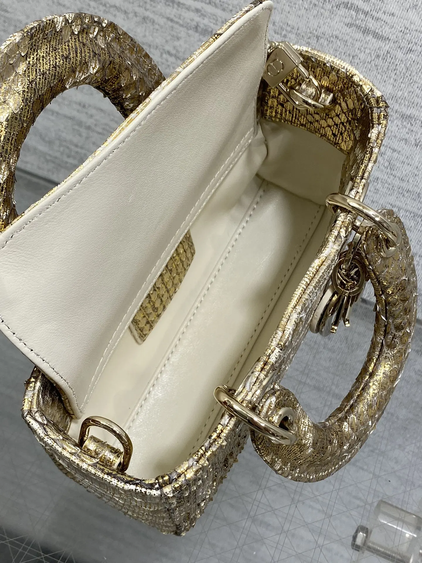 Dior 进口 蛇皮横款戴妃包 Lady横版戴妃珍稀蛇皮闪亮 手提包 通勤手提款