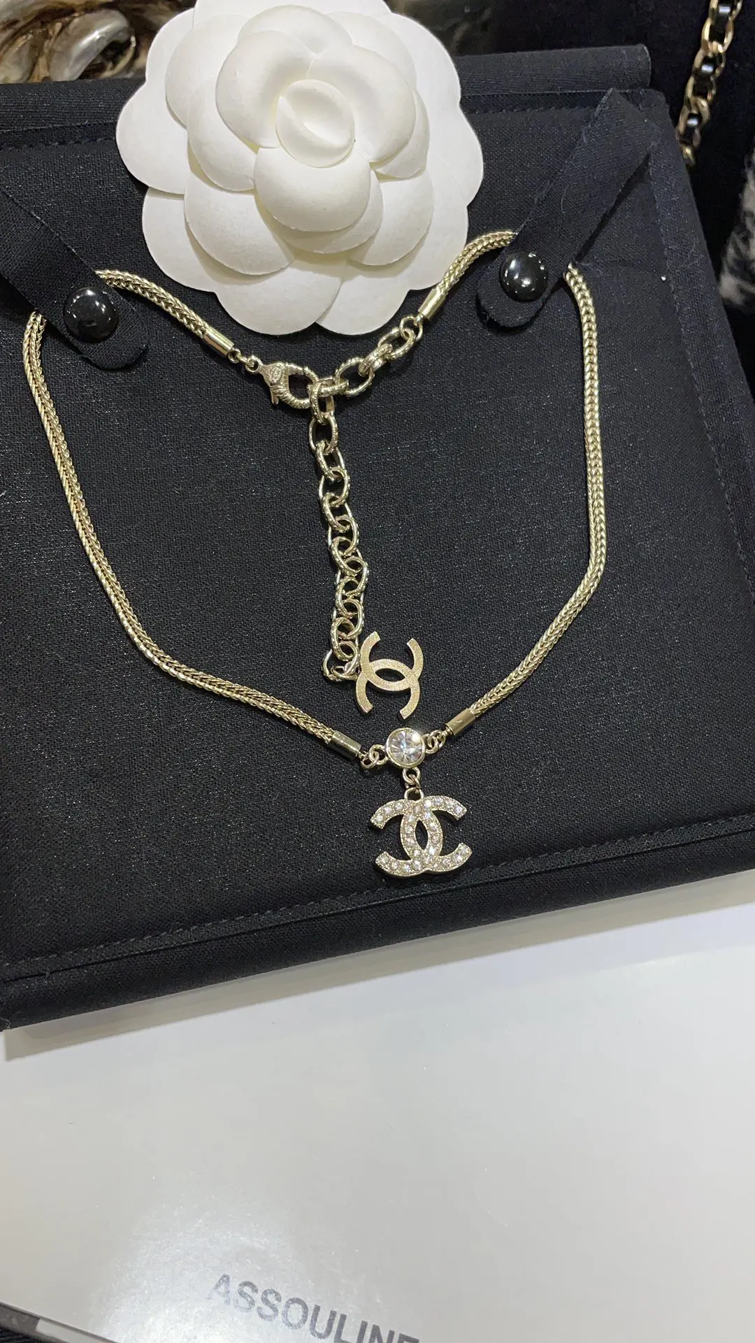 Chanel 金色 双C 满钻 鏈條 项链 精致锁骨链
