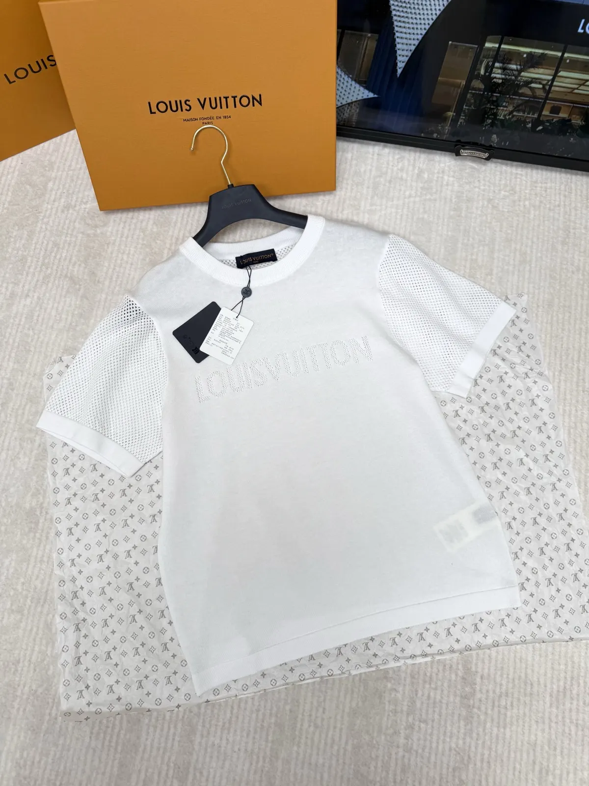 Louis Vuitton White Letter Jacquard Short Sleeve T-Shirt