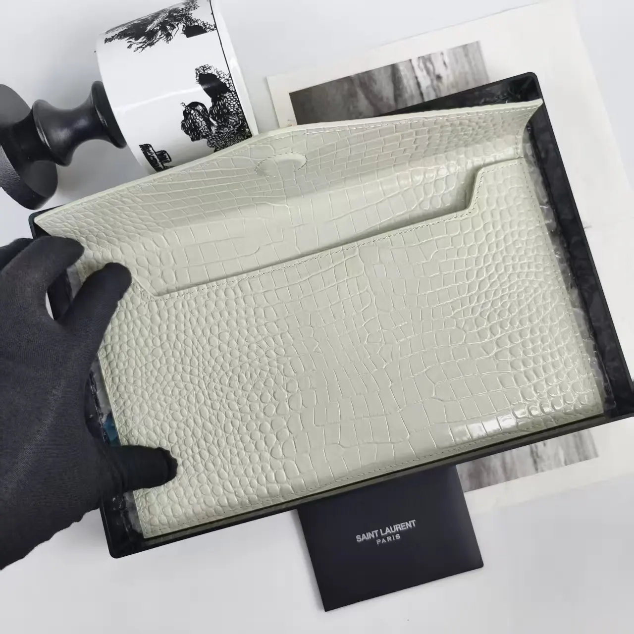 White Clutch Bag Classic Leather
