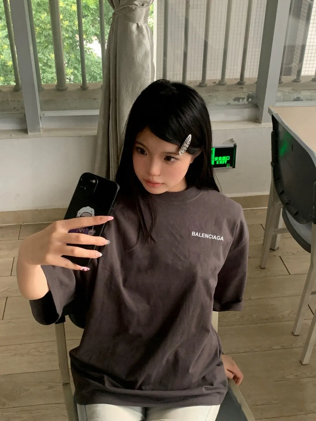 Balenciaga 黑色 纯棉 Logo 短袖T恤 宽松休闲