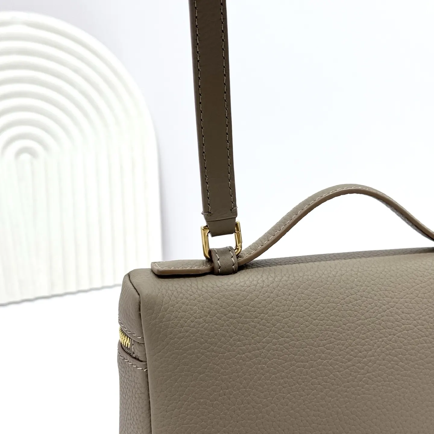Beige Gold Clutch Bag Leather