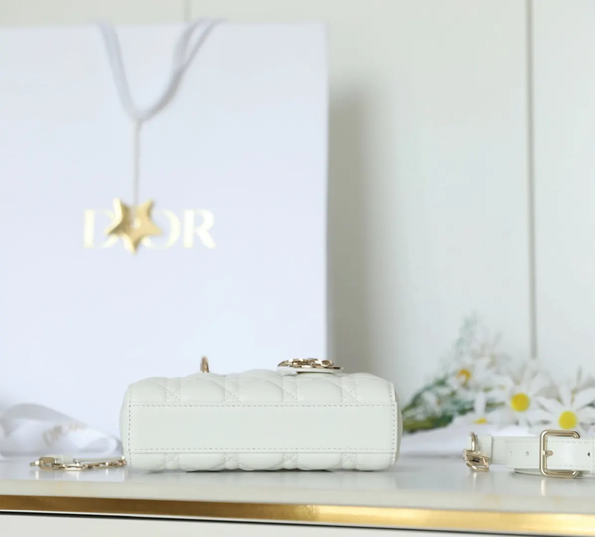 Dior Lady Dior Small White Leather Handbag