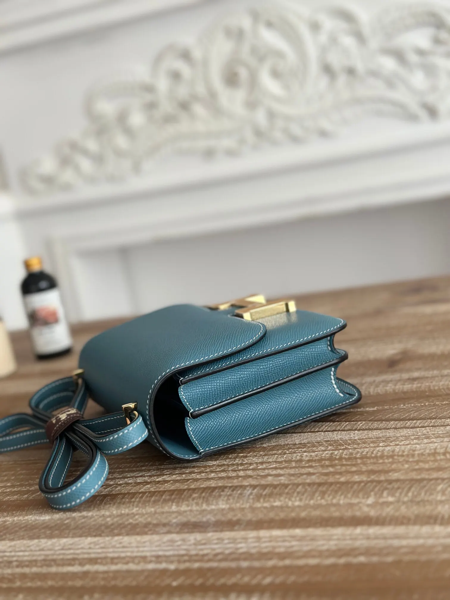 Hermès Constance 牛仔蓝 Epsom掌纹牛皮 斜挎包 19cm
