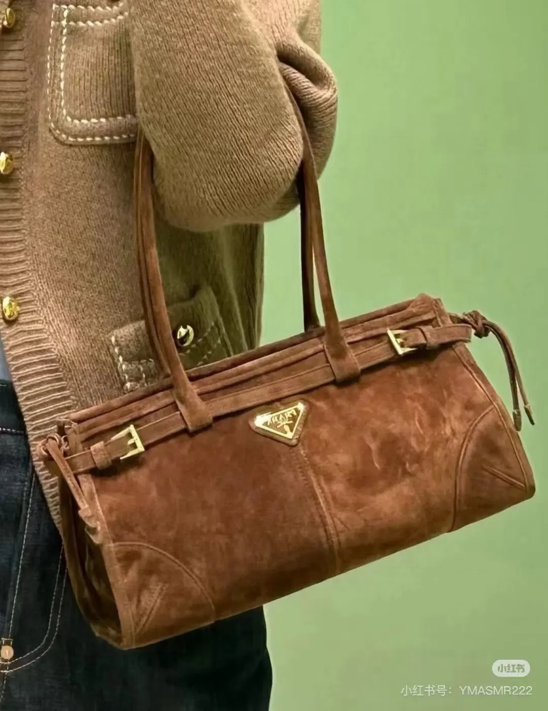 PRADA 棕色麂皮手提斜挎包