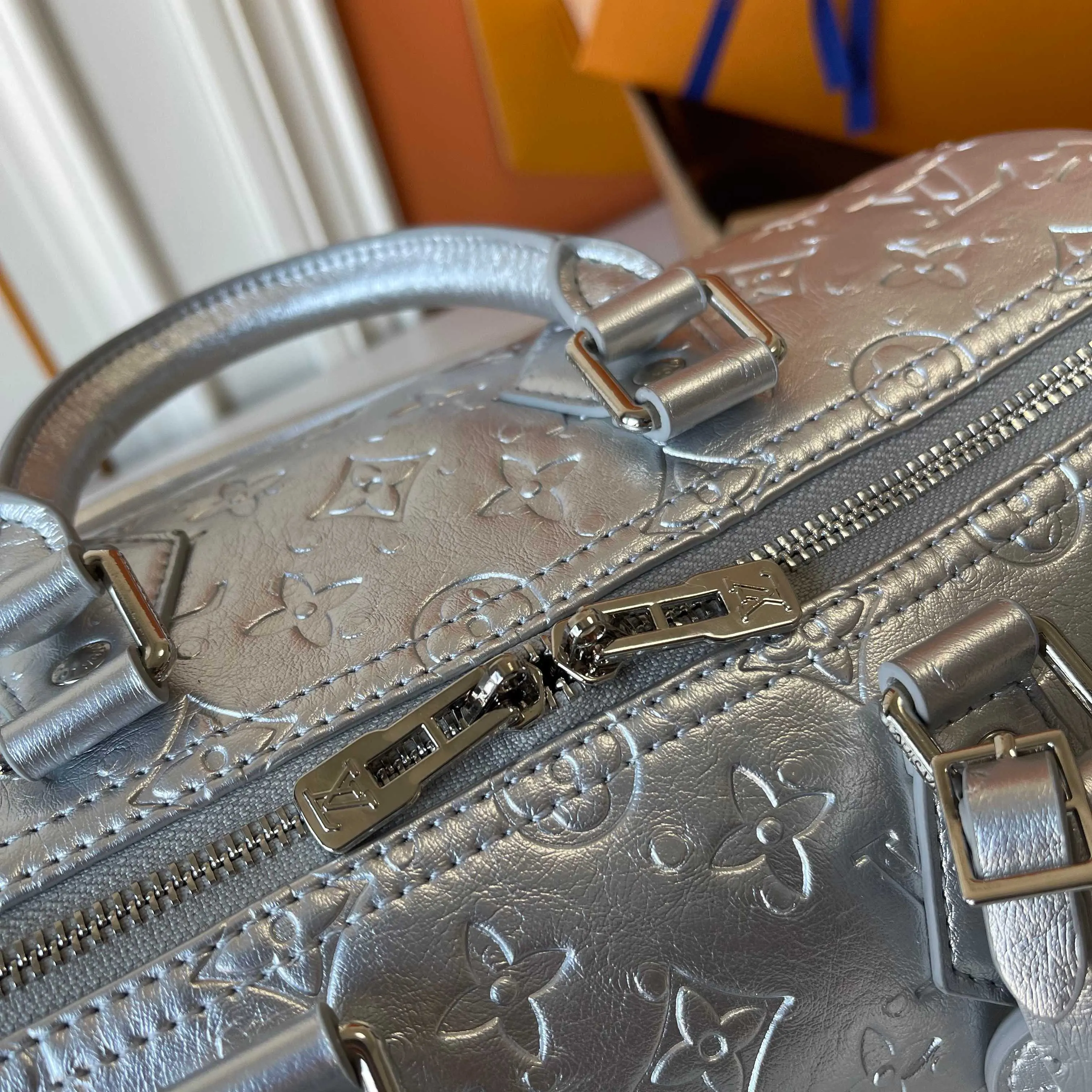 Silver Top Handle Bag Commuter Leather