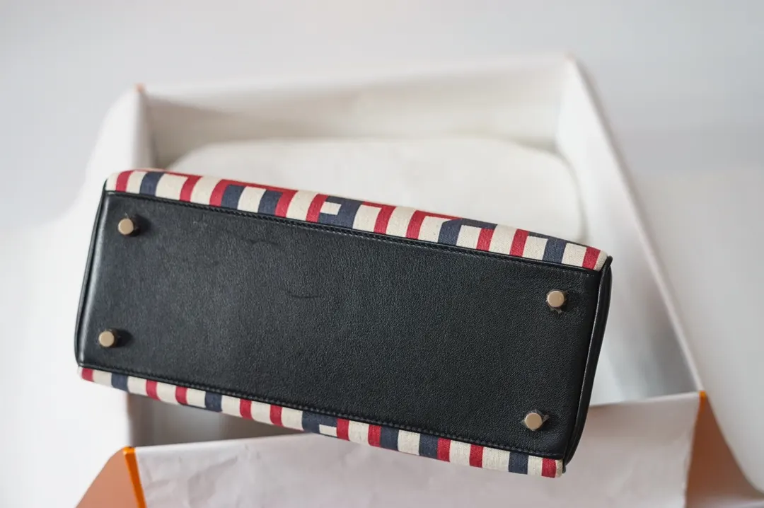 Hermès Kelly 帆布拼皮 手提包 28cm