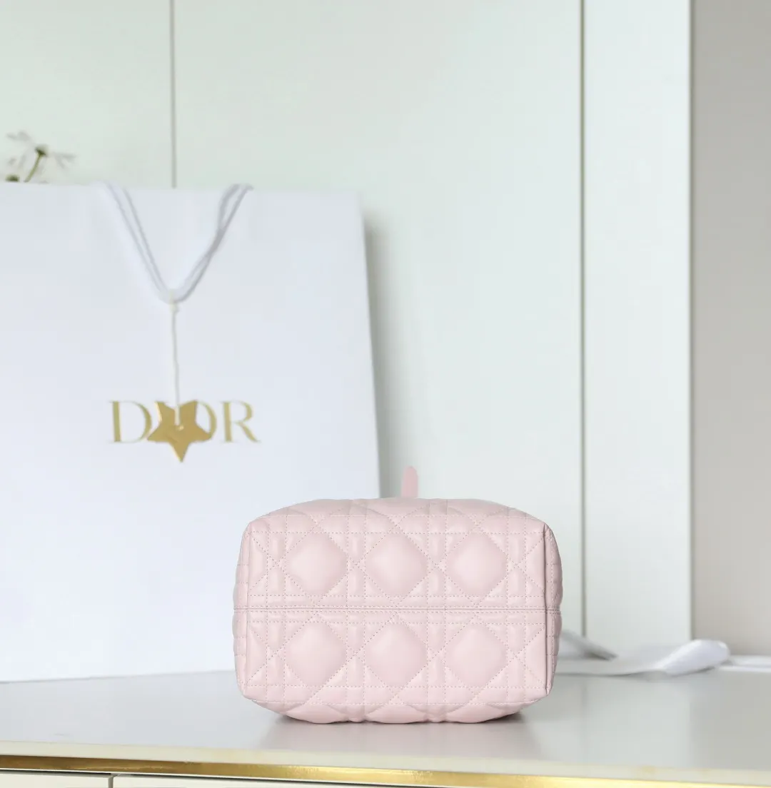 Dior 粉色牛皮包包 手提斜挎 手提包
