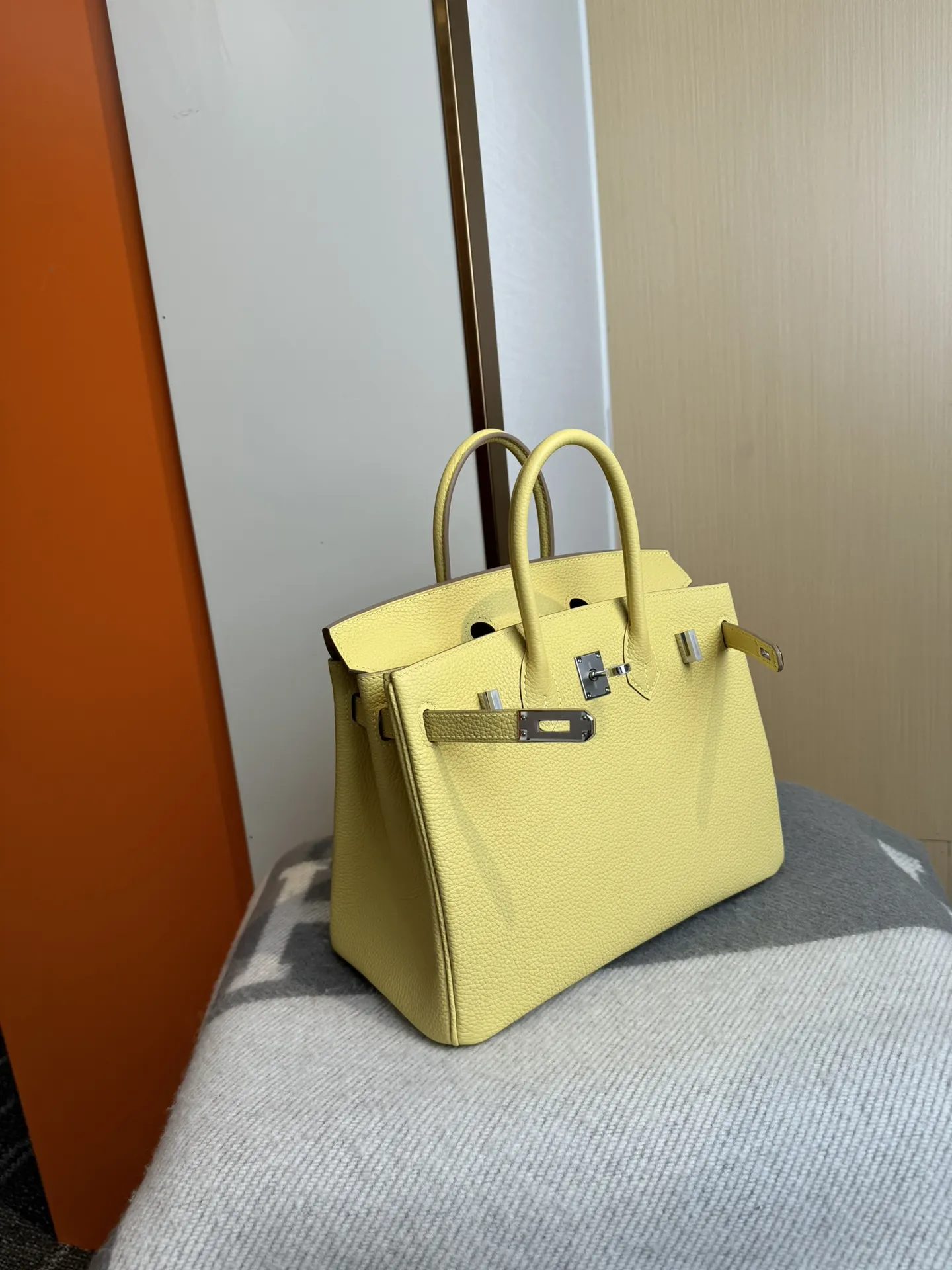 Birkin 铂金 进口Togo皮 小鸡黃 銀扣 手提包 通勤手提款