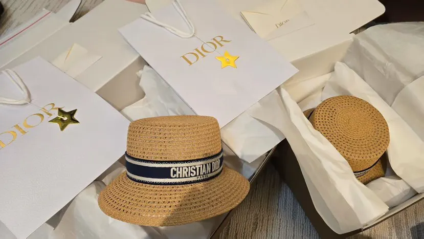 Dior 草编遮阳帽 黑白条纹 帽子