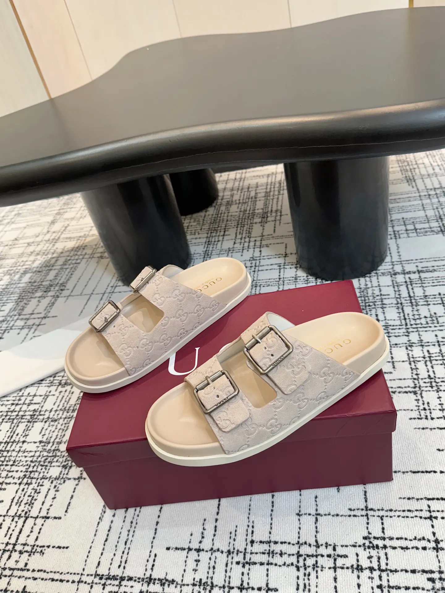 Gucci White Monogram Slides