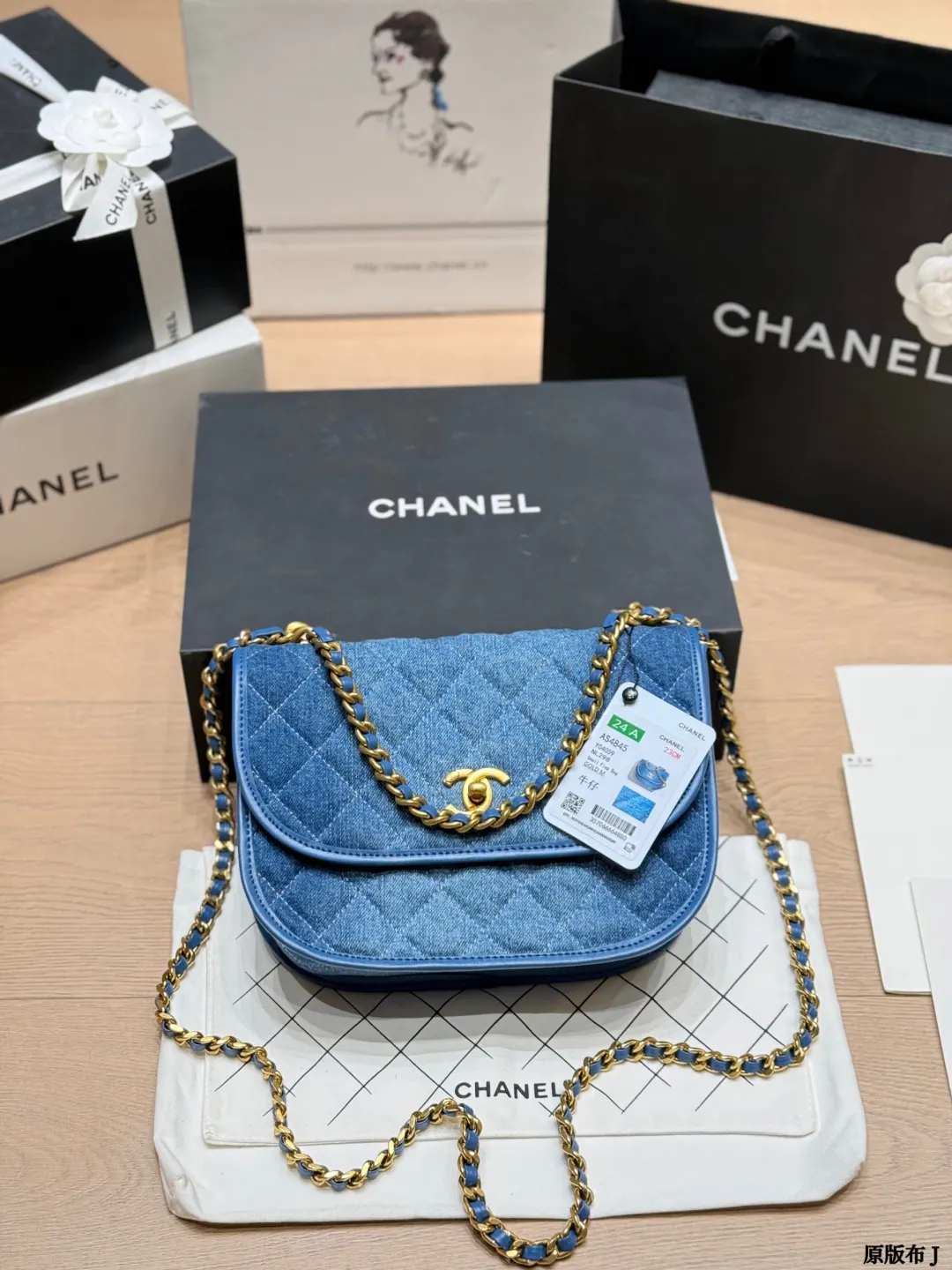 CHANEL 金色 牛仔 丹宁 链条包 精致链条款