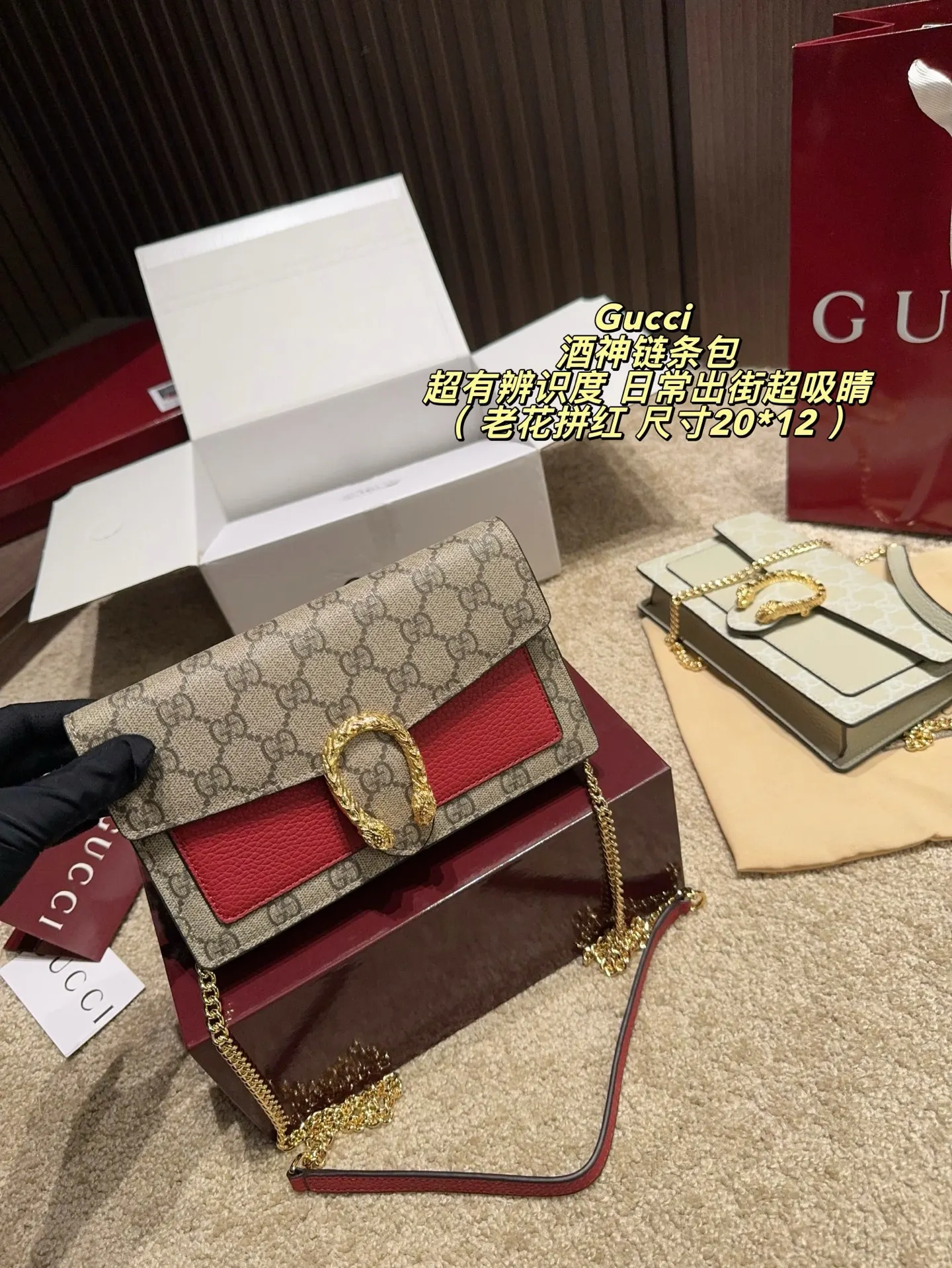 Gucci Dionysus 老花虎头扣链条包 单肩斜挎