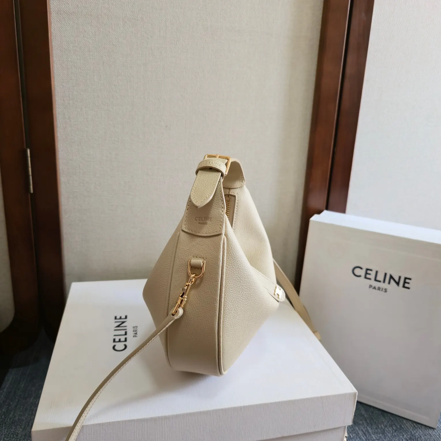 Beige Crossbody Bag Commuter Lightweight Leather