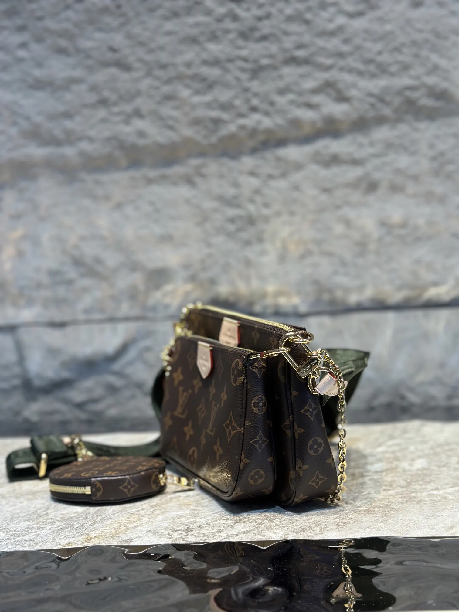 Louis Vuitton Green Pink Chain Bag Canvas