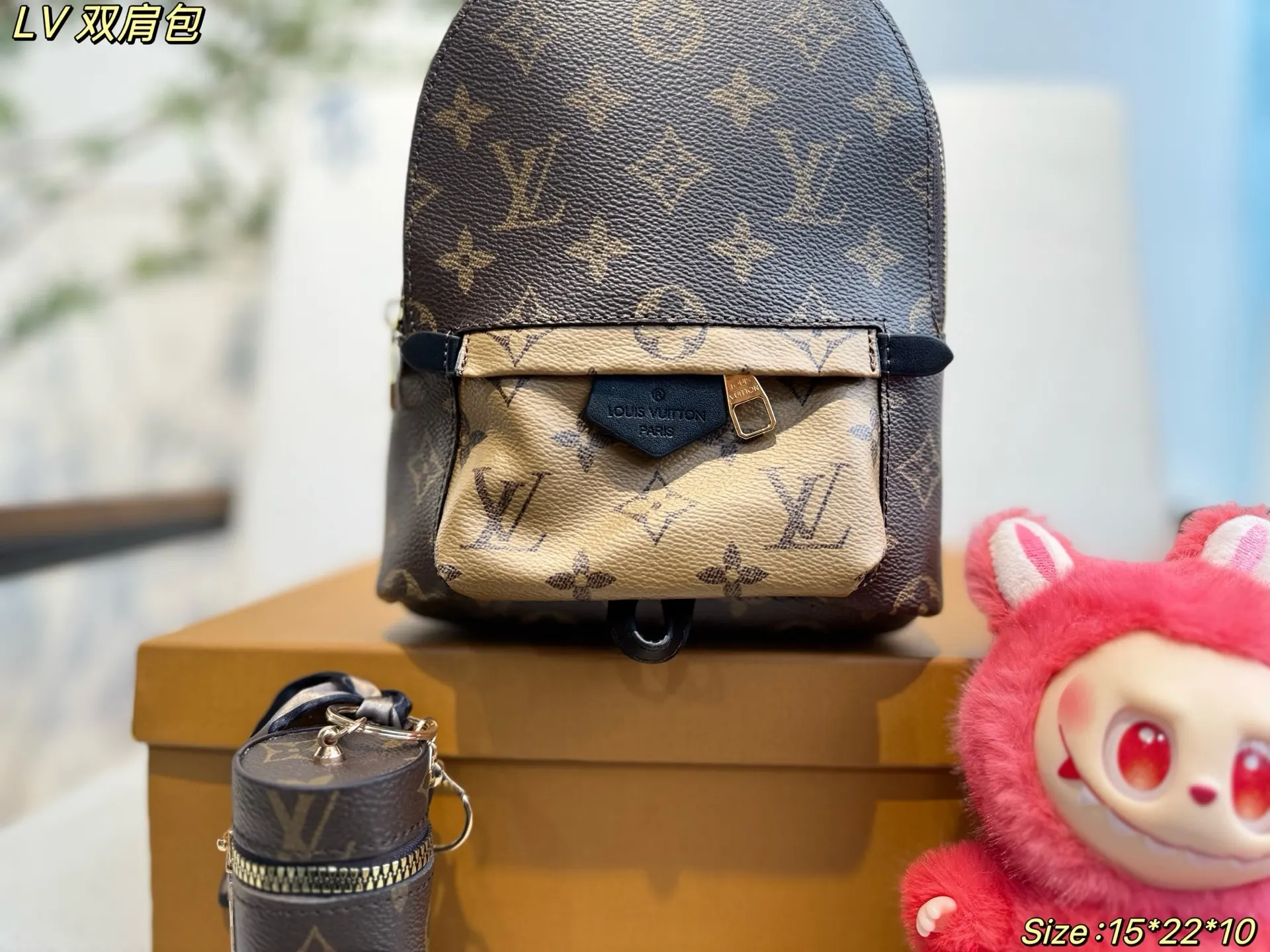 LV 老花 拼色 牛皮 雙肩包 实用雙肩款