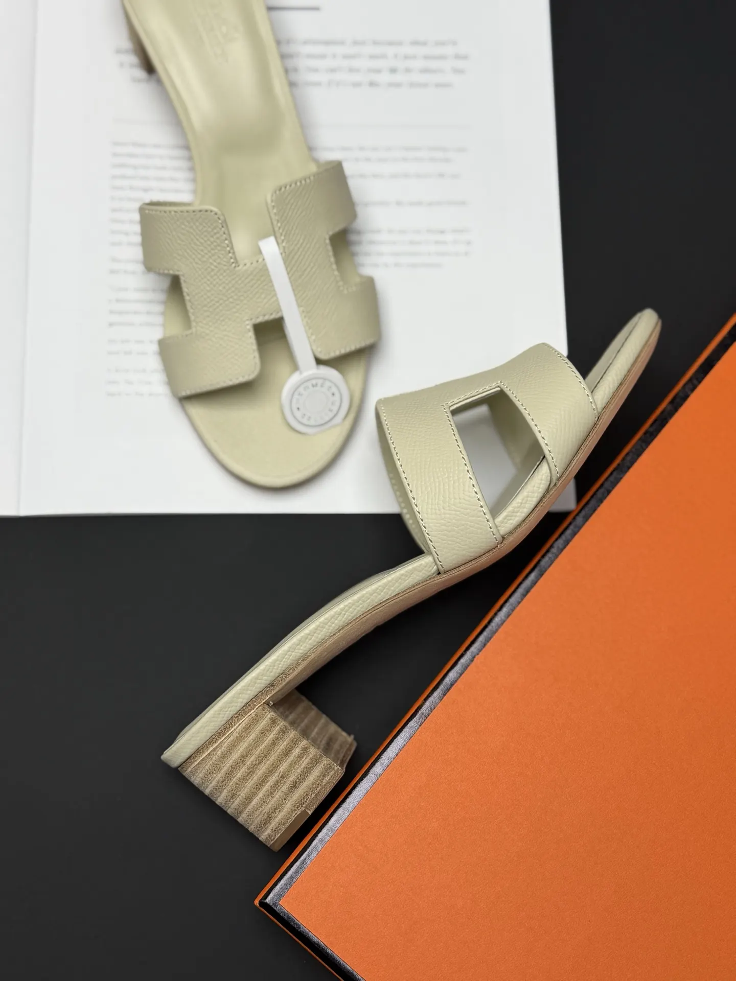 Hermès White Leather Slides