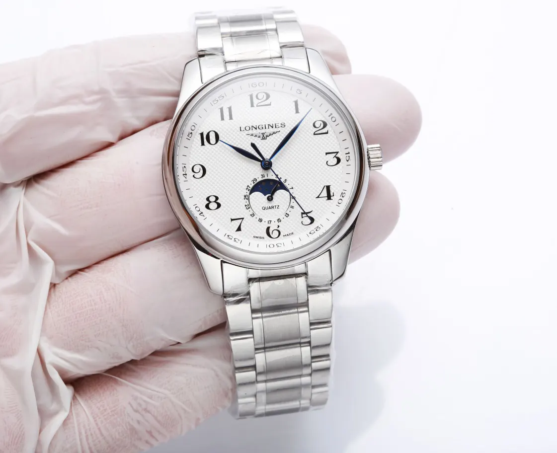 Longines 牛皮 高端 浪琴名匠月相系列情侣对表 精钢壳套 进口月相石 手錶 經典腕表款