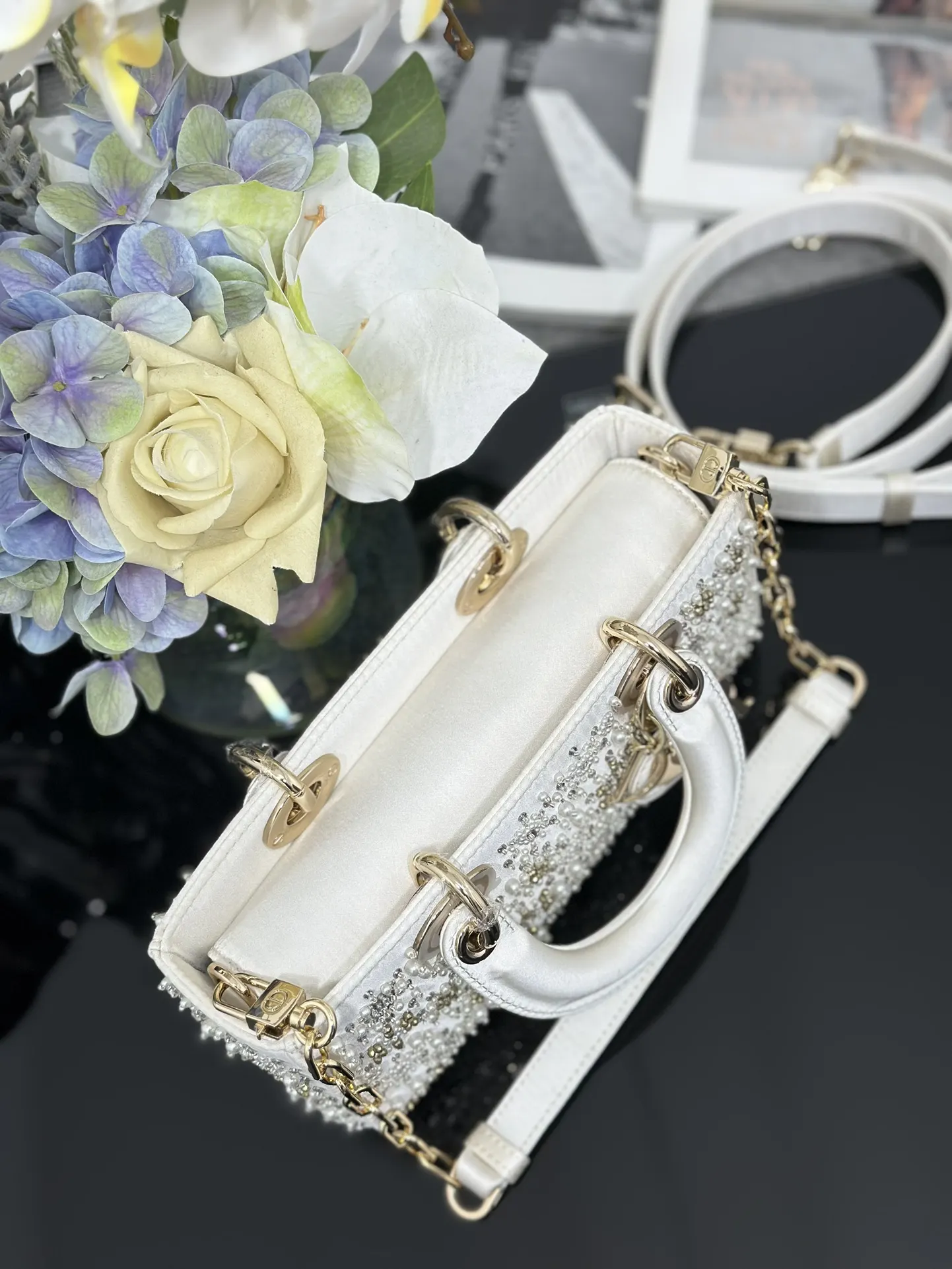 Dior 白色 金色 皮革 链条包 精致链条款