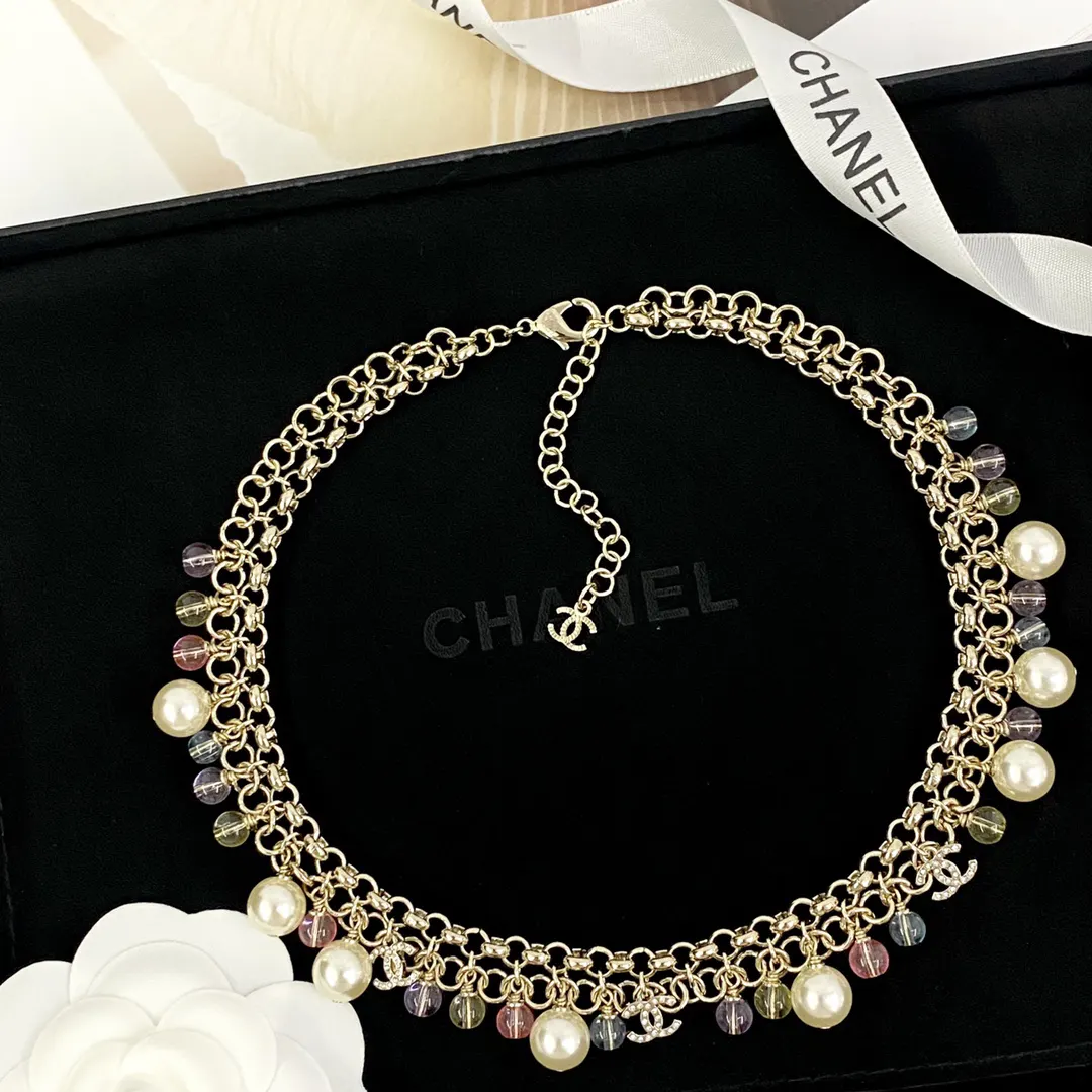 Chanel 珍珠 鏈條 水晶 项链 精致锁骨链