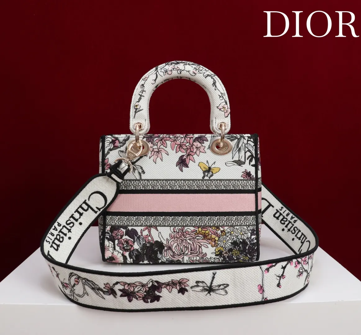 Dior 拼色 进口 刺繡戴妃包 紫罗兰 五格刺 手提包 通勤手提款