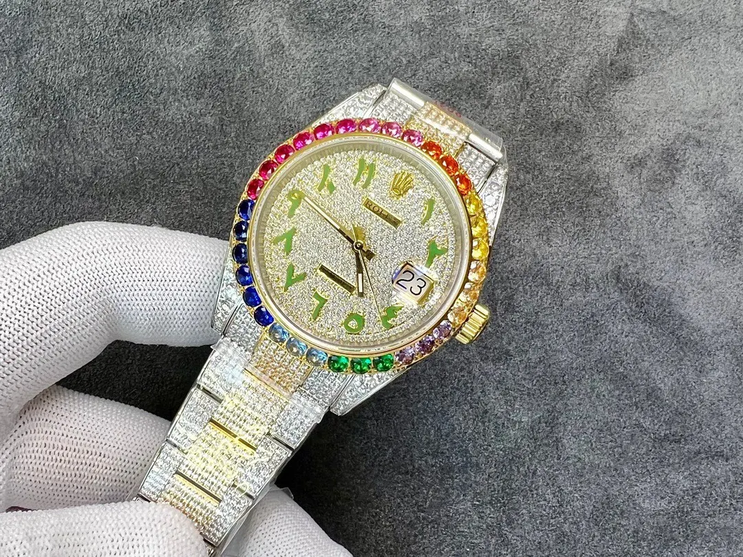 Rolex 密集镶满 的施华洛世奇钻 搭 抗刮损藍宝石镜面 手錶 經典腕表款