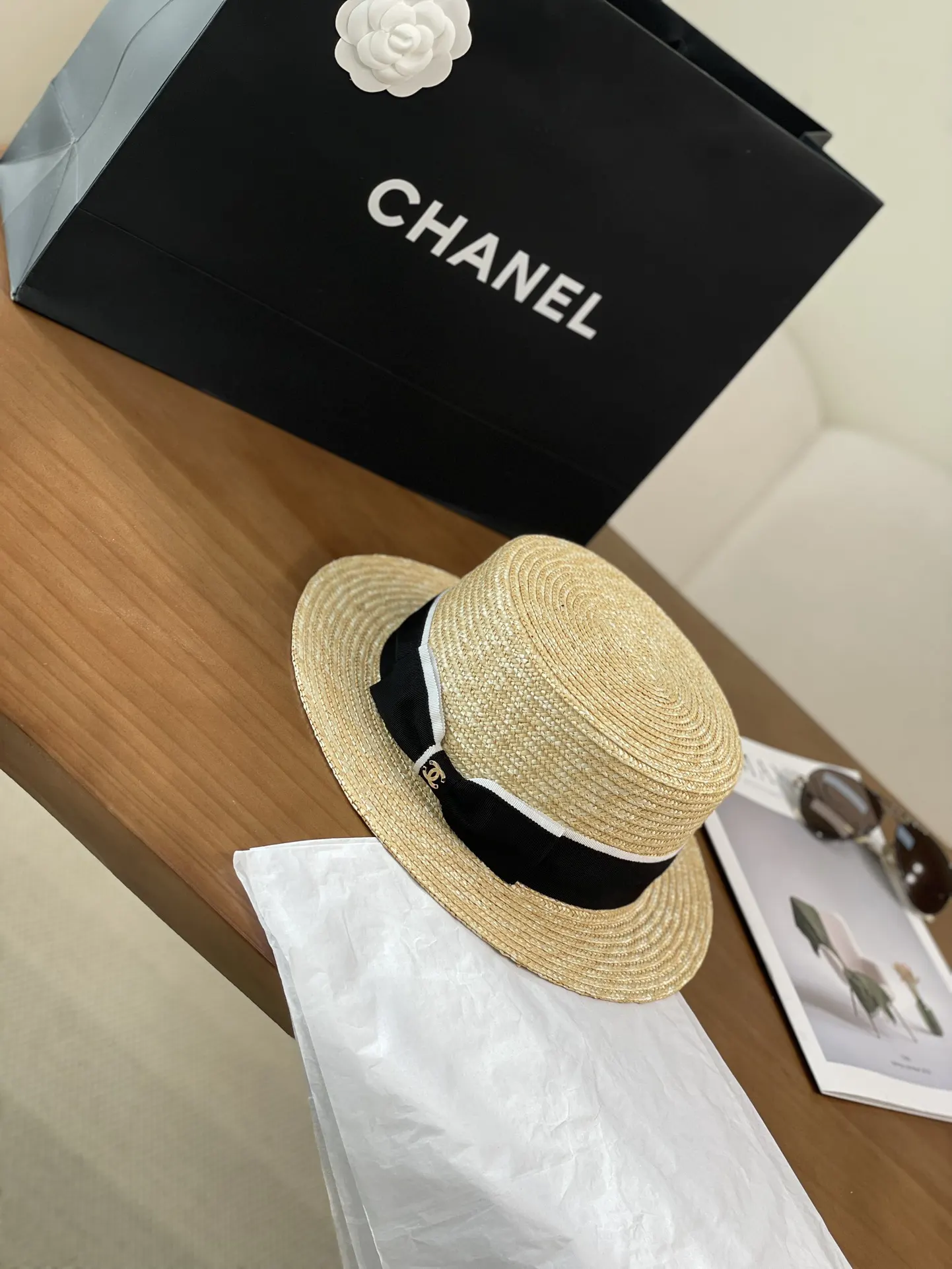Chanel 蝴蝶 编织 防晒 遮阳 草帽 度假遮阳 帽子